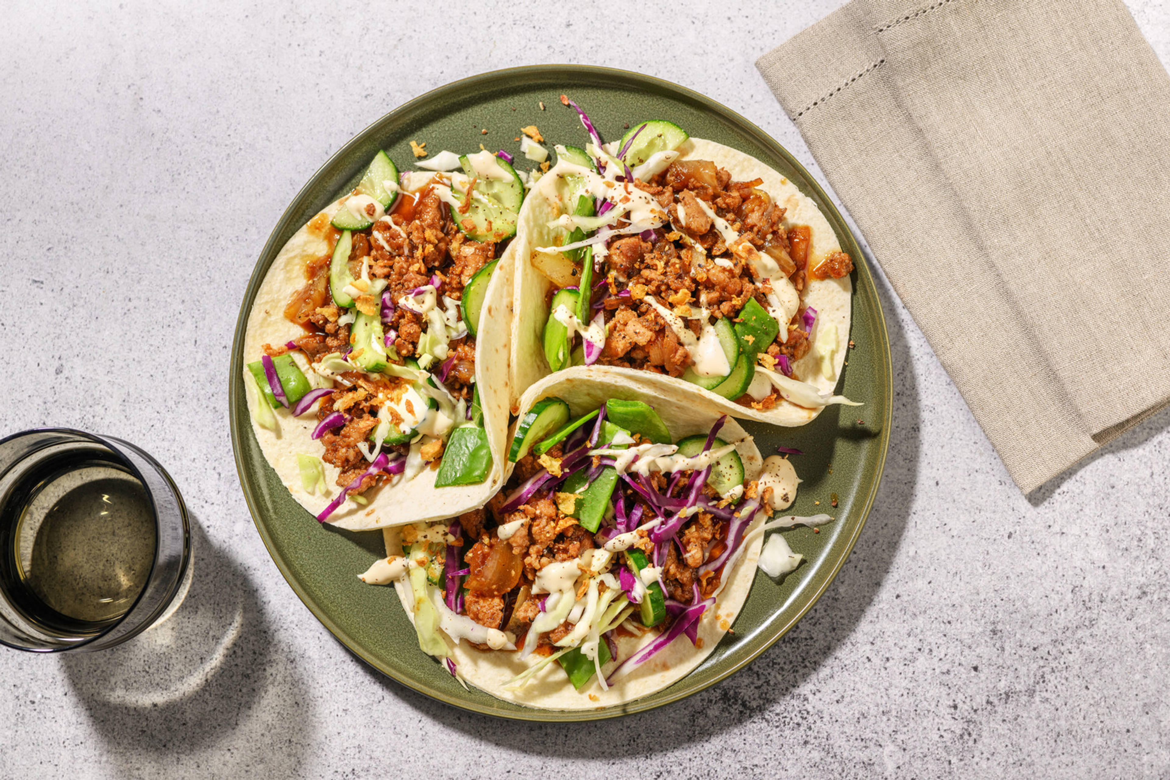 Teriyaki Pork & Pea Slaw Tacos