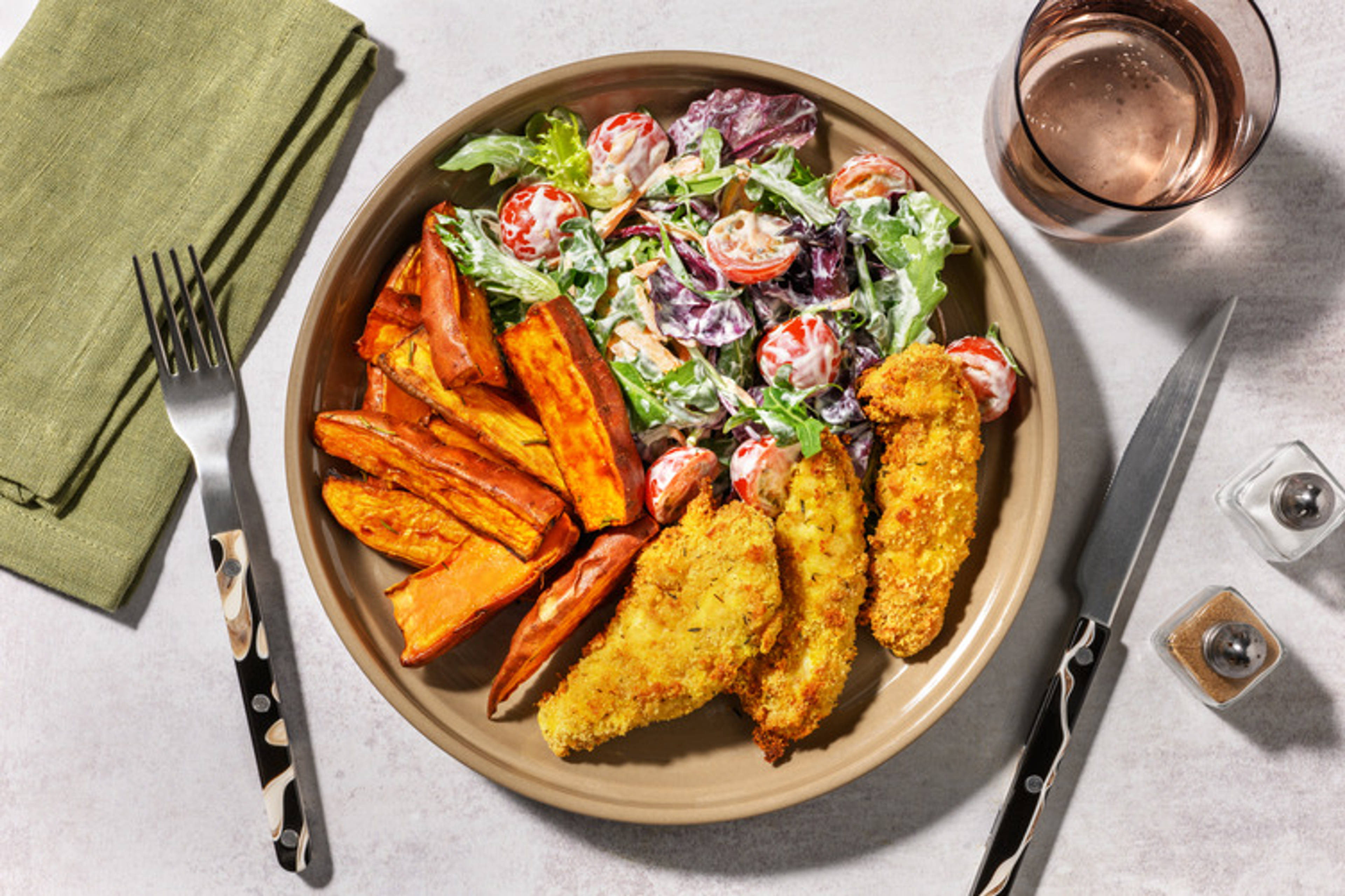 Crumbed Chicken Dippers & Rosemary Wedges