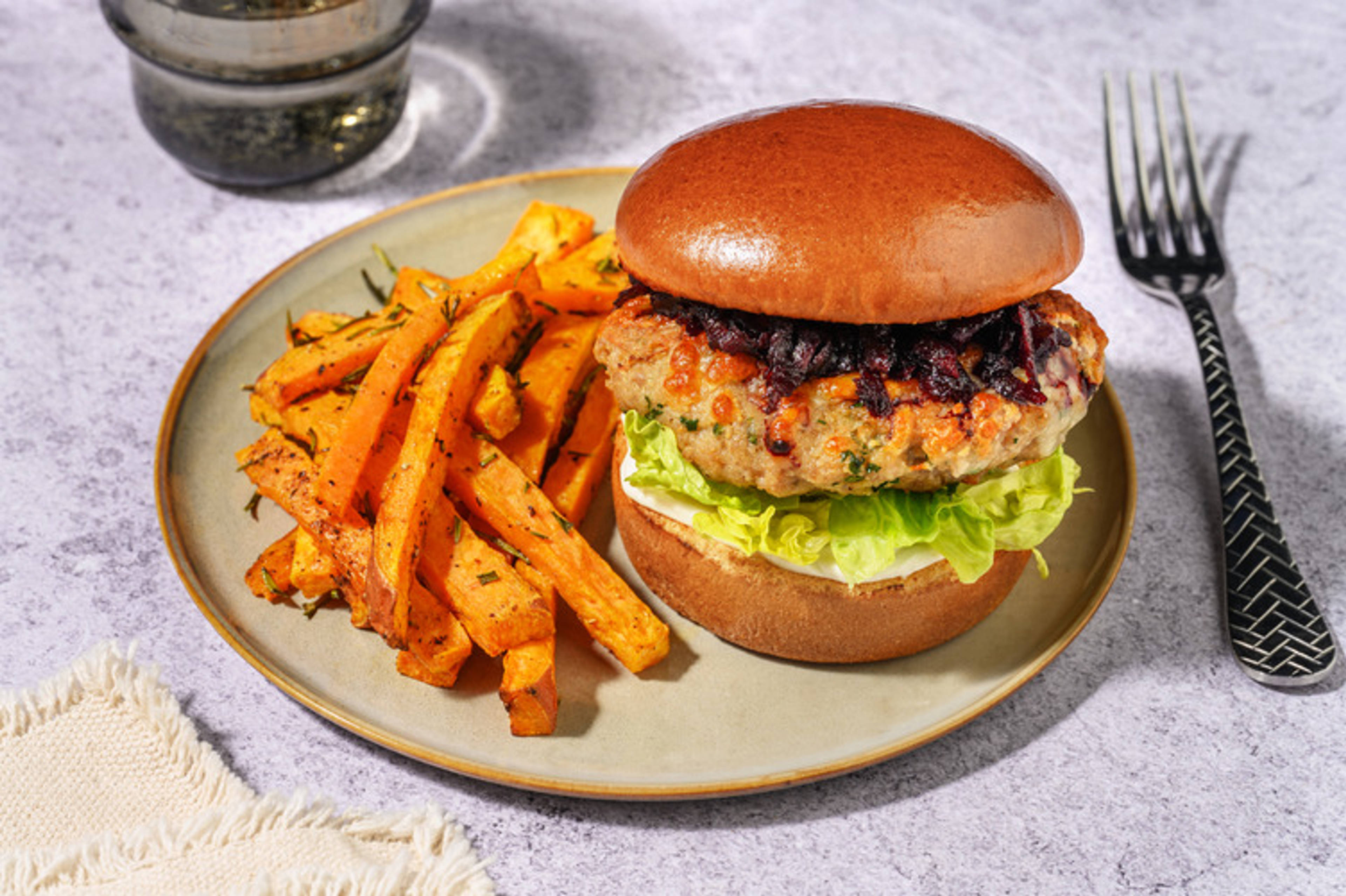 Classic Pork Burger & Herby Kūmara Fries