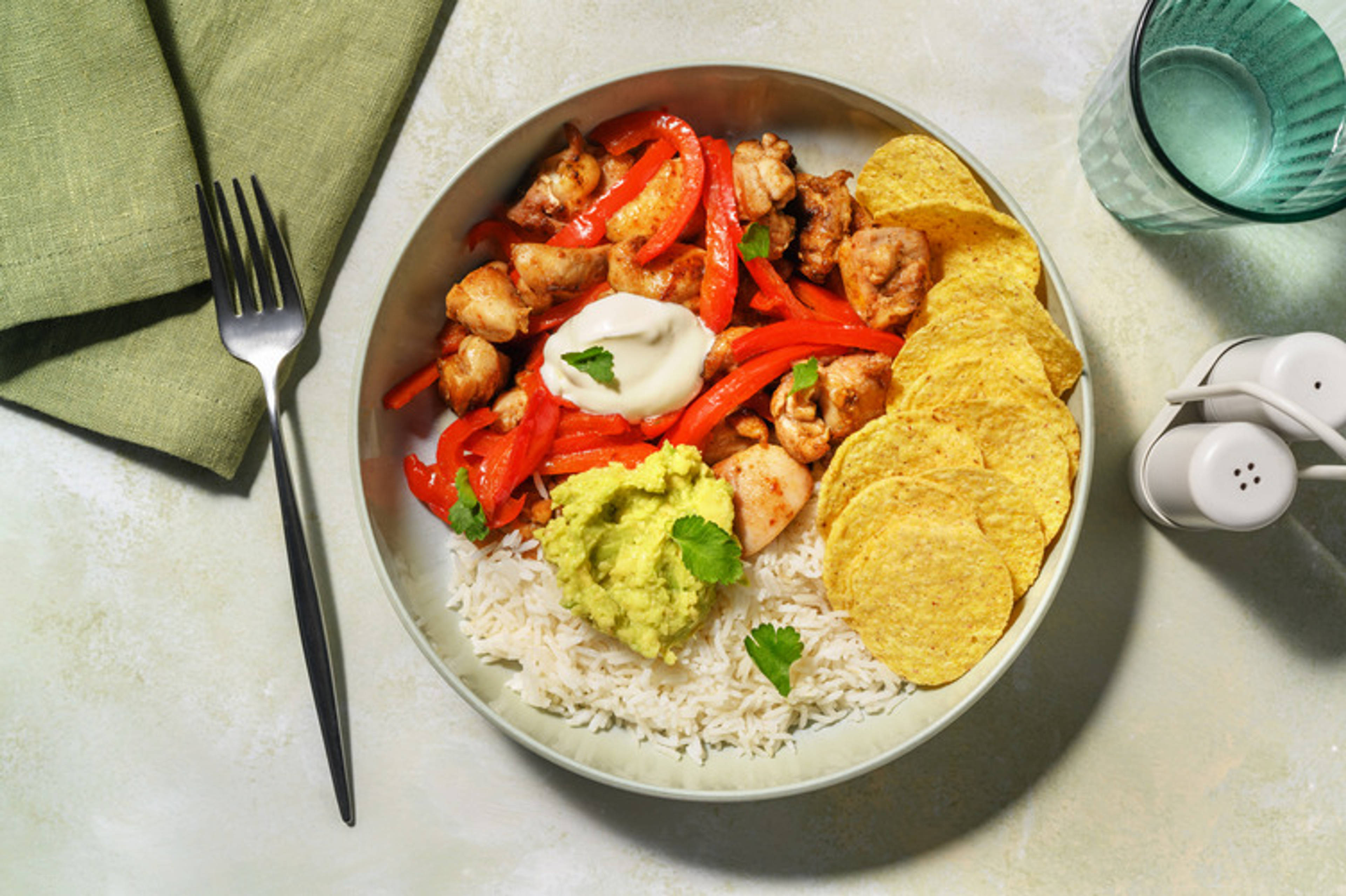 Loaded Chicken Fajita Rice Bowl