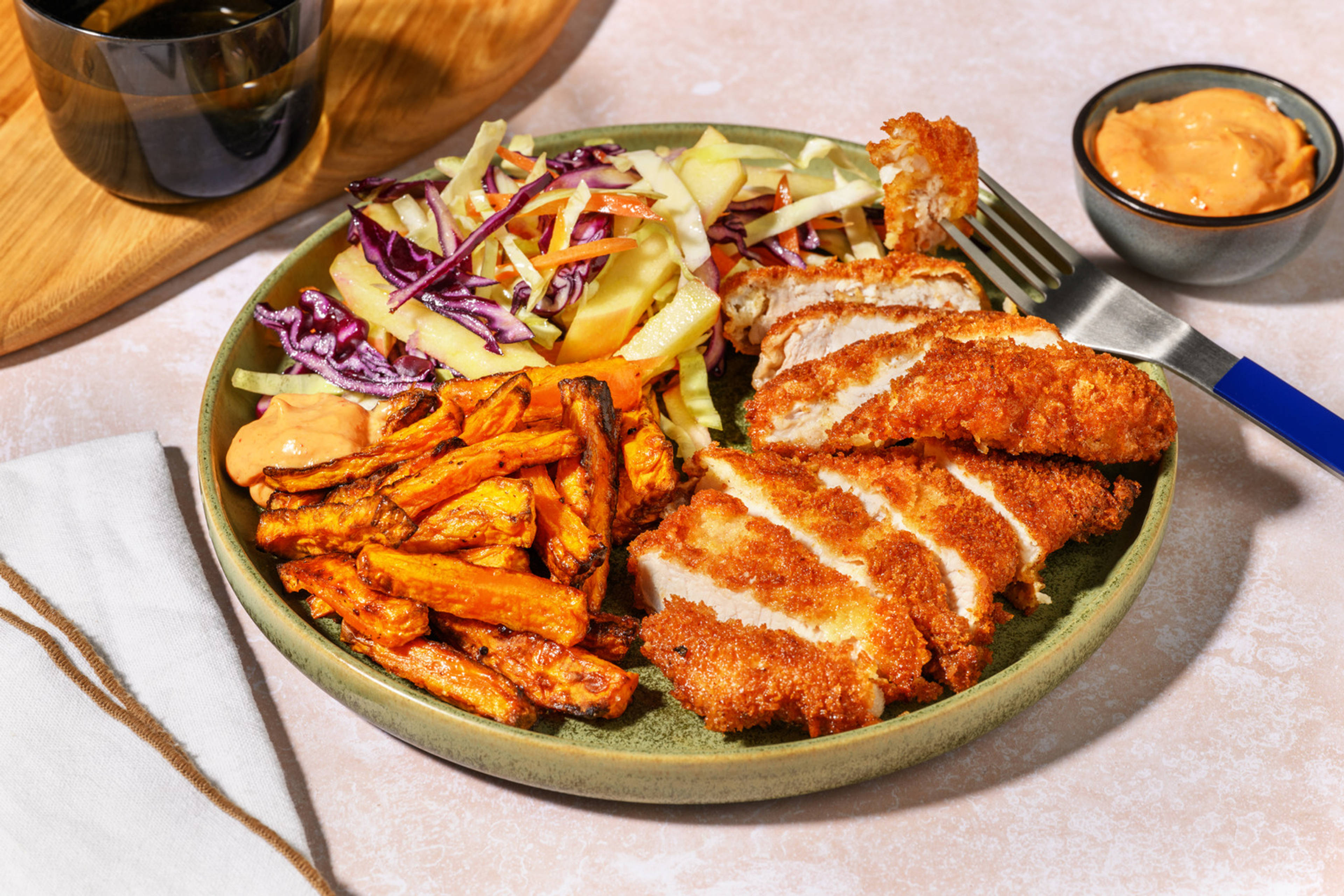 BBQ Pork Schnitzel & Apple Slaw