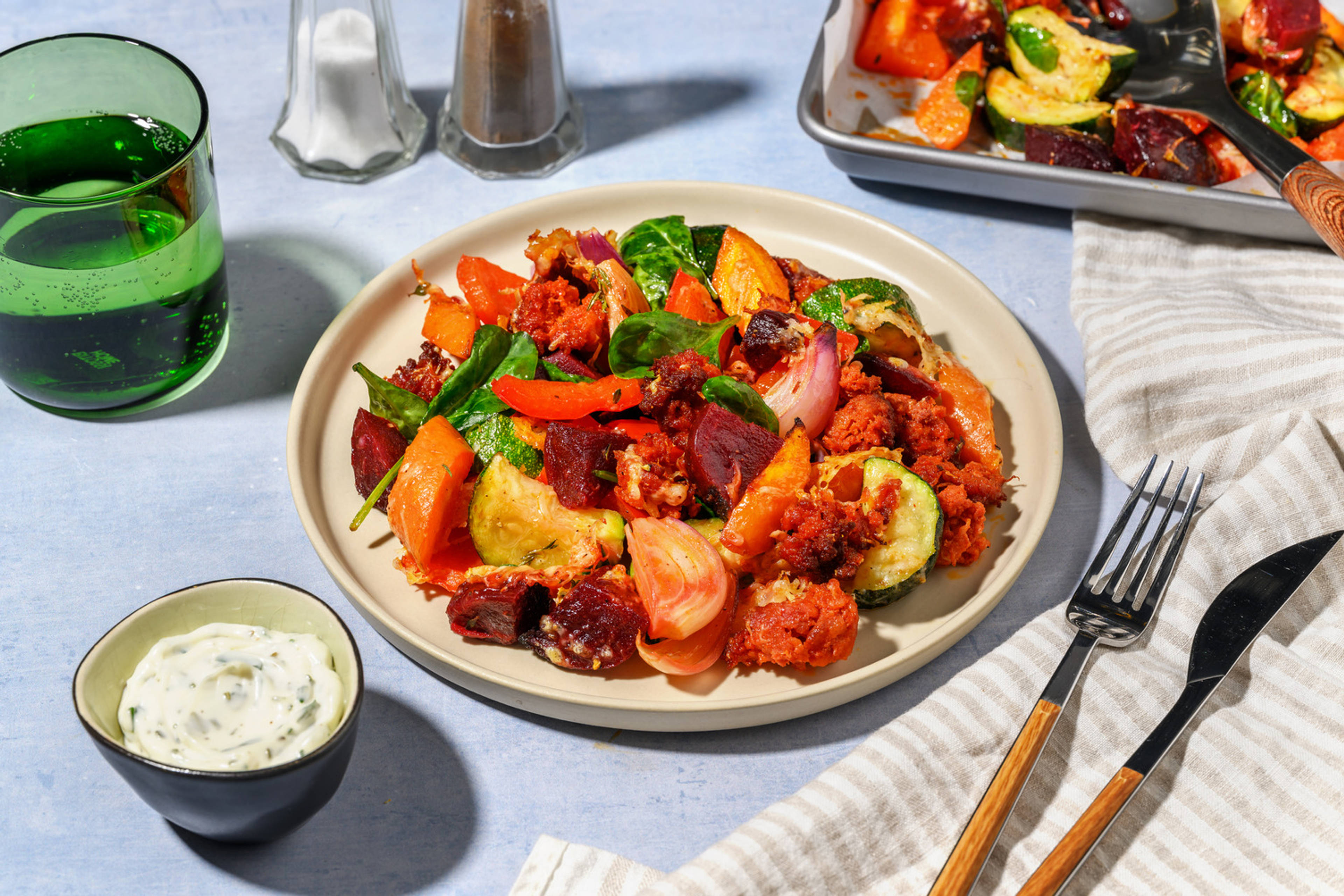 One-Tray Chorizo & Root Veggie Medley