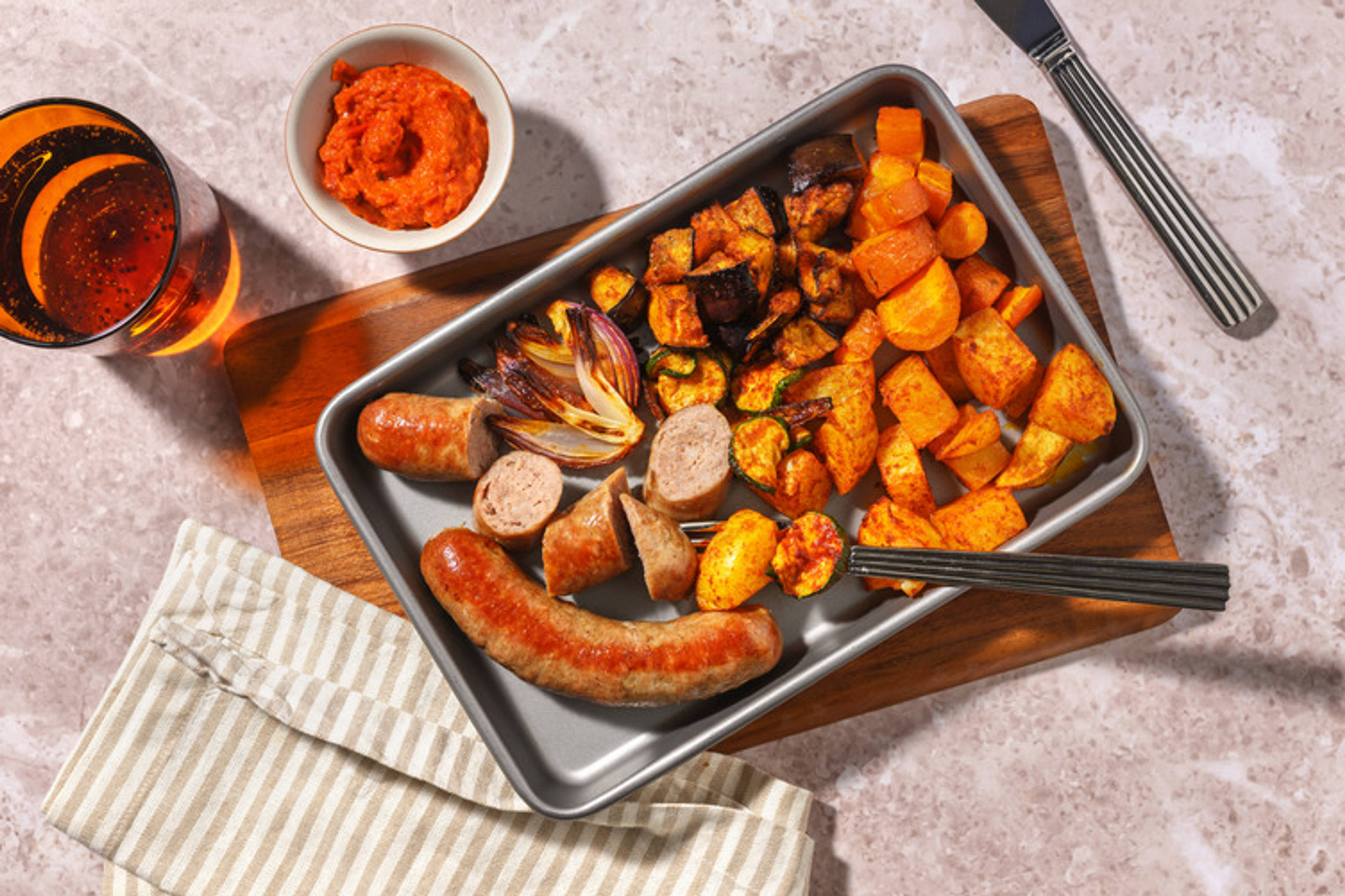 One-Tray Herby Pork Sausages & Roast Veg