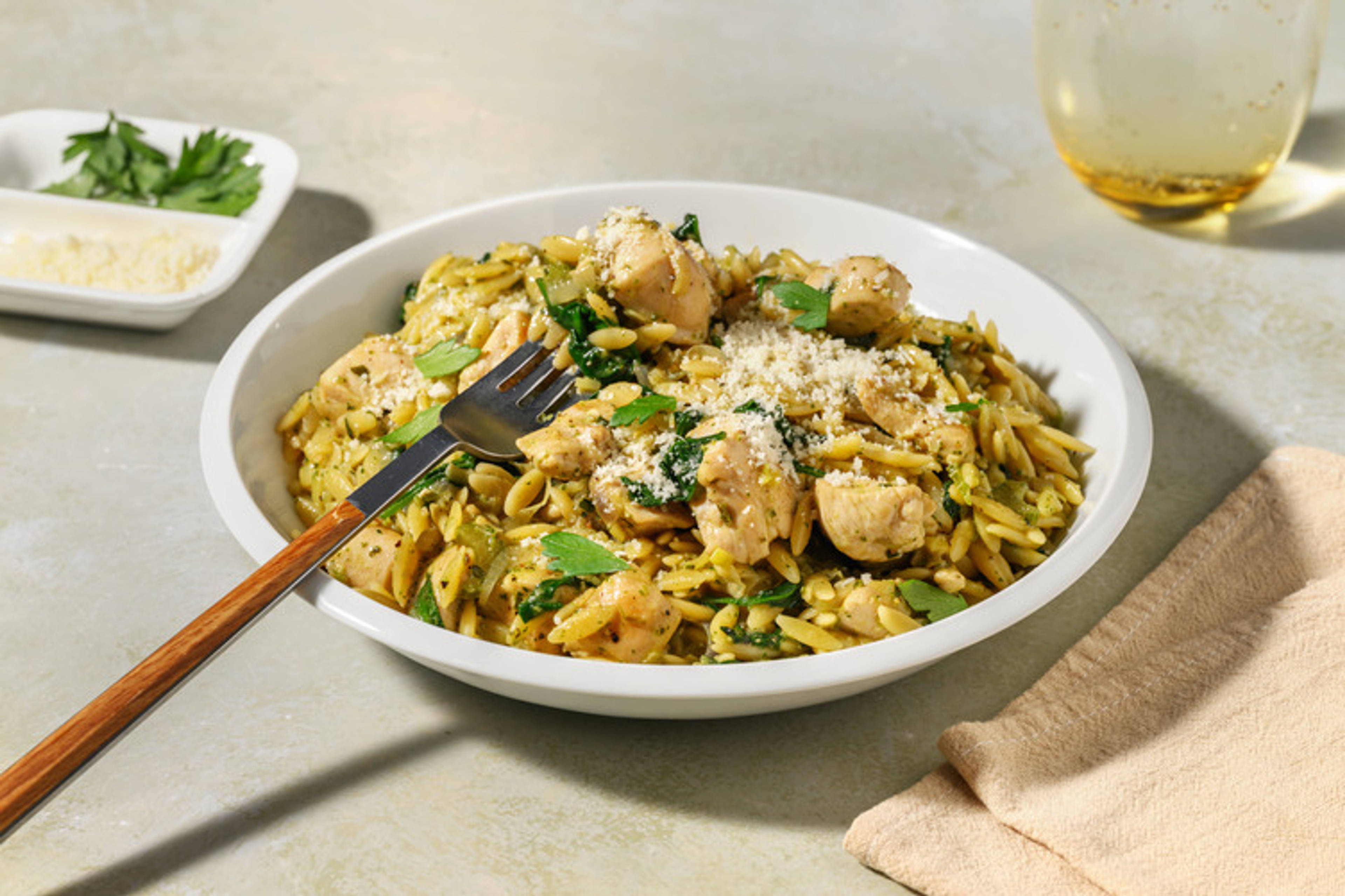 One-Pan Chicken, Pesto & Leek Risoni