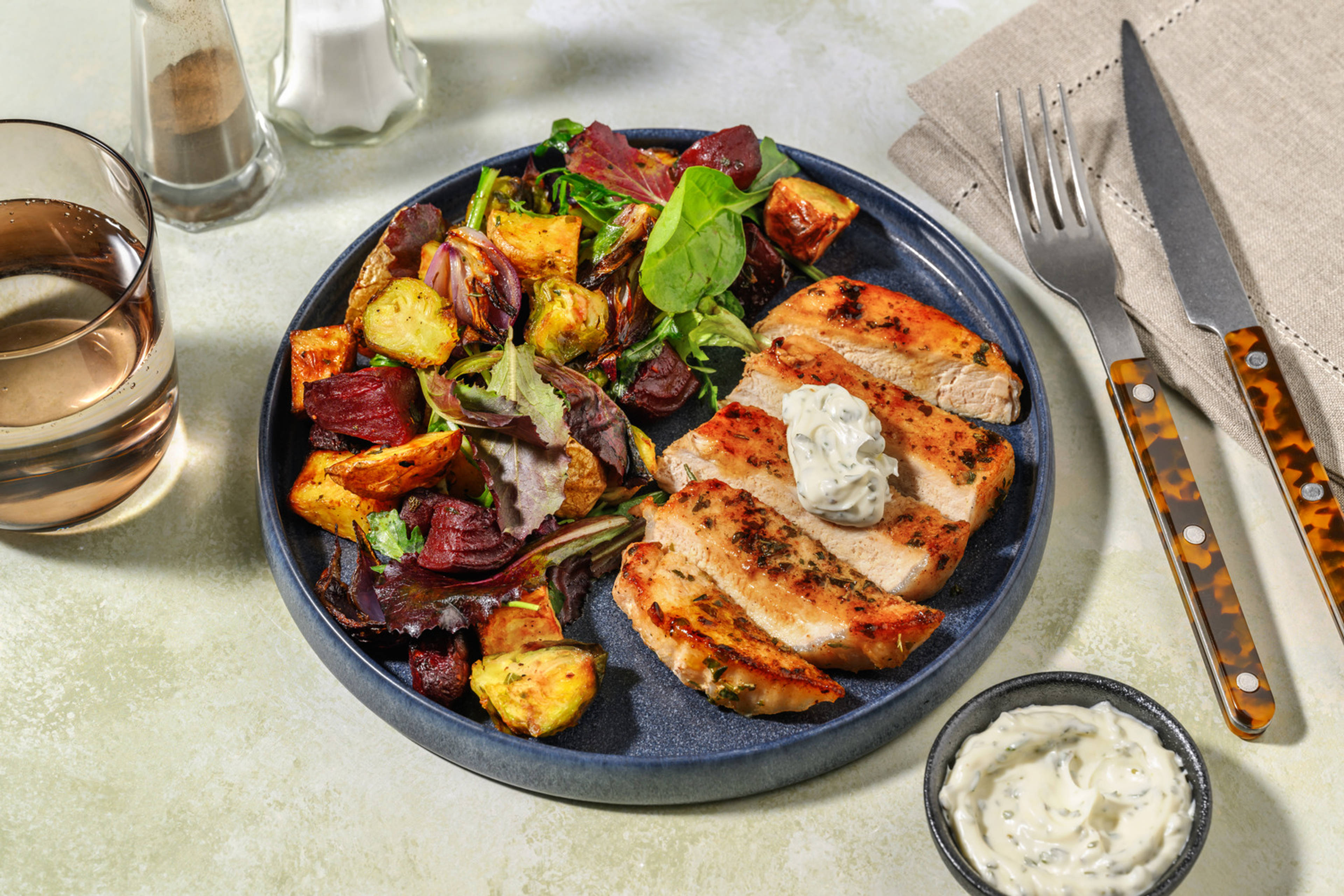 Herby Pork Steak & Brussel Sprout Toss