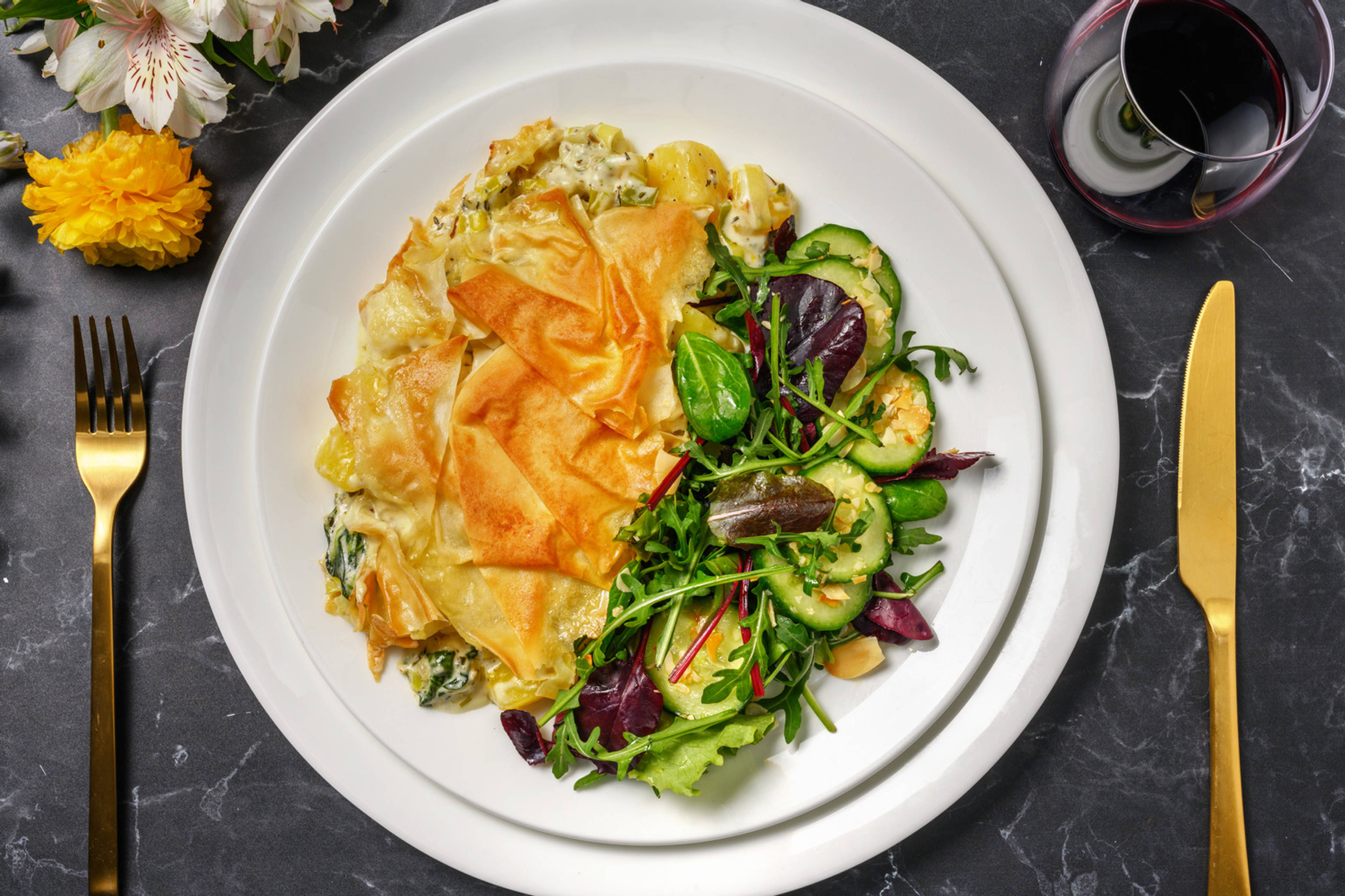 Loaded Potato, Leek & Feta Filo Pie