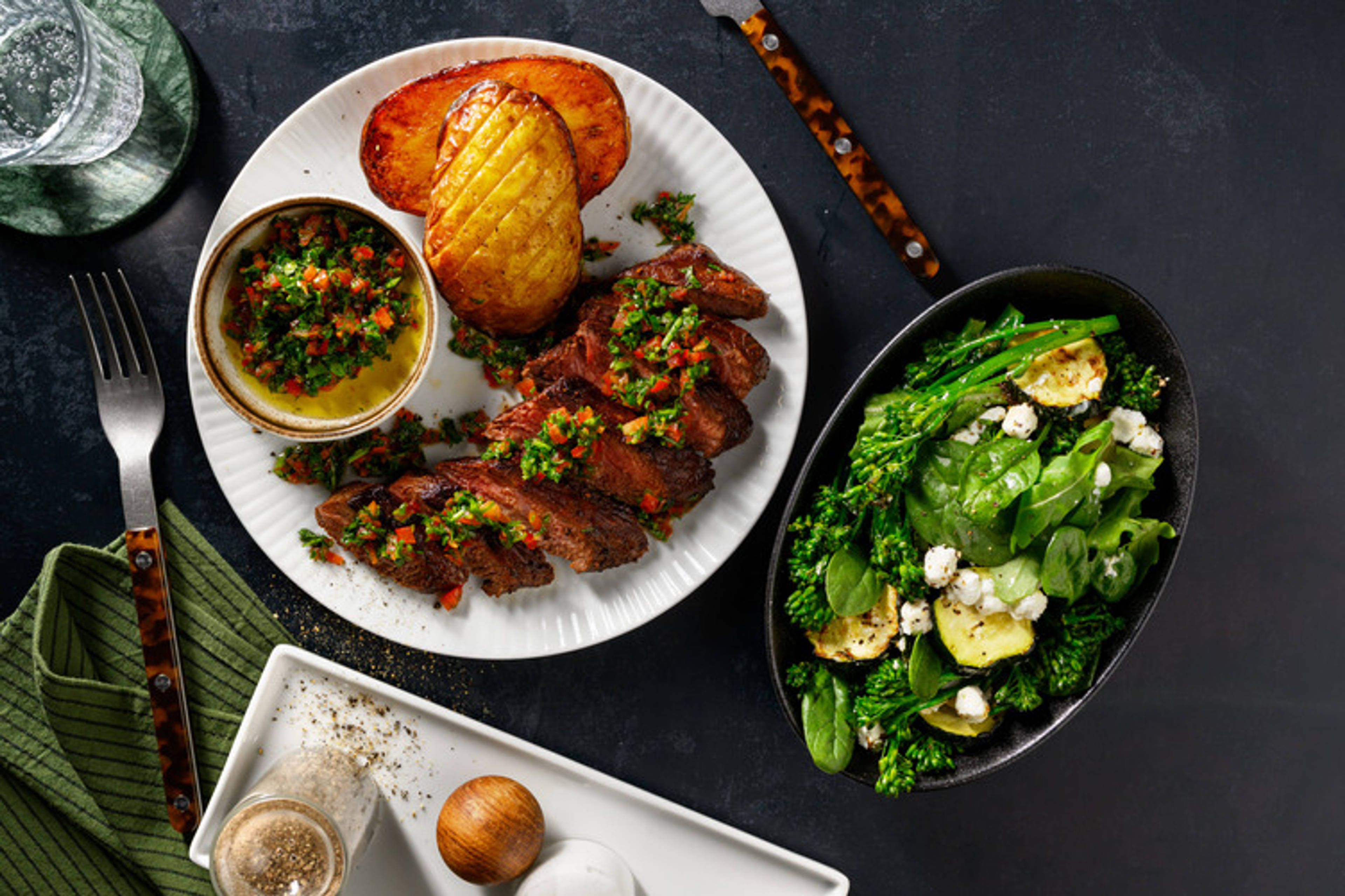 Chimichurri Sirloin & Hasselback Potatoes