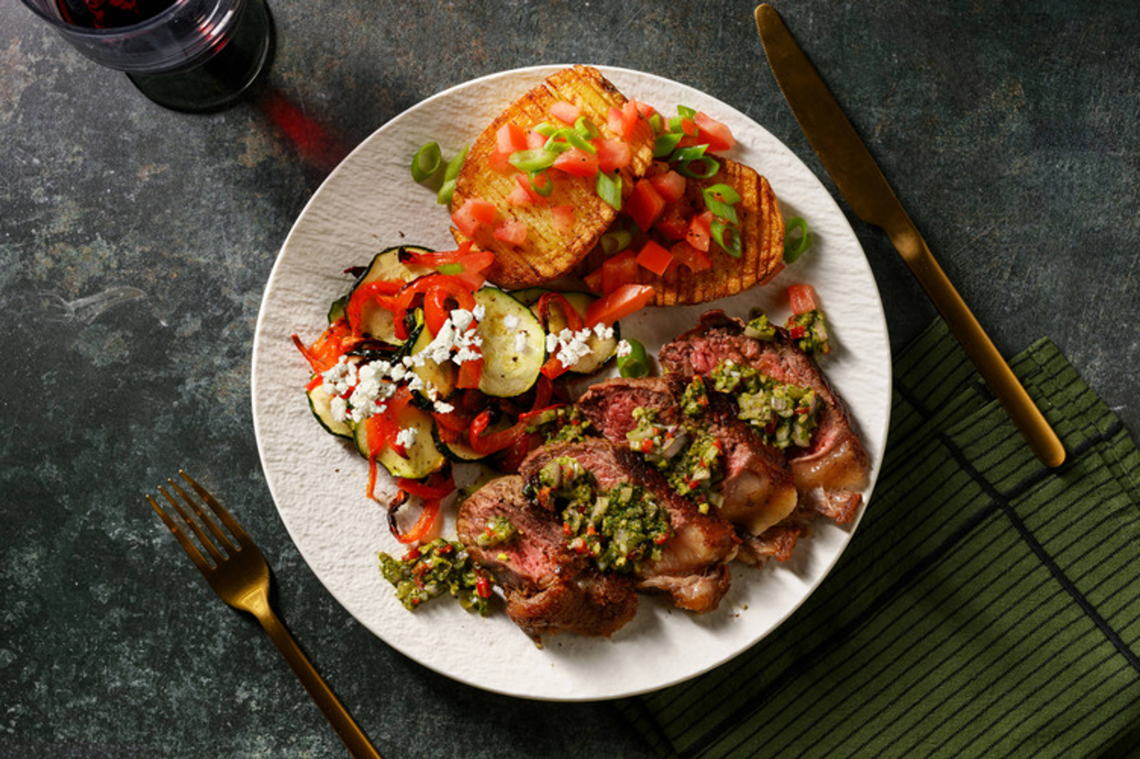 Chimichurri-Loaded Sirloin & Fetta Veggies