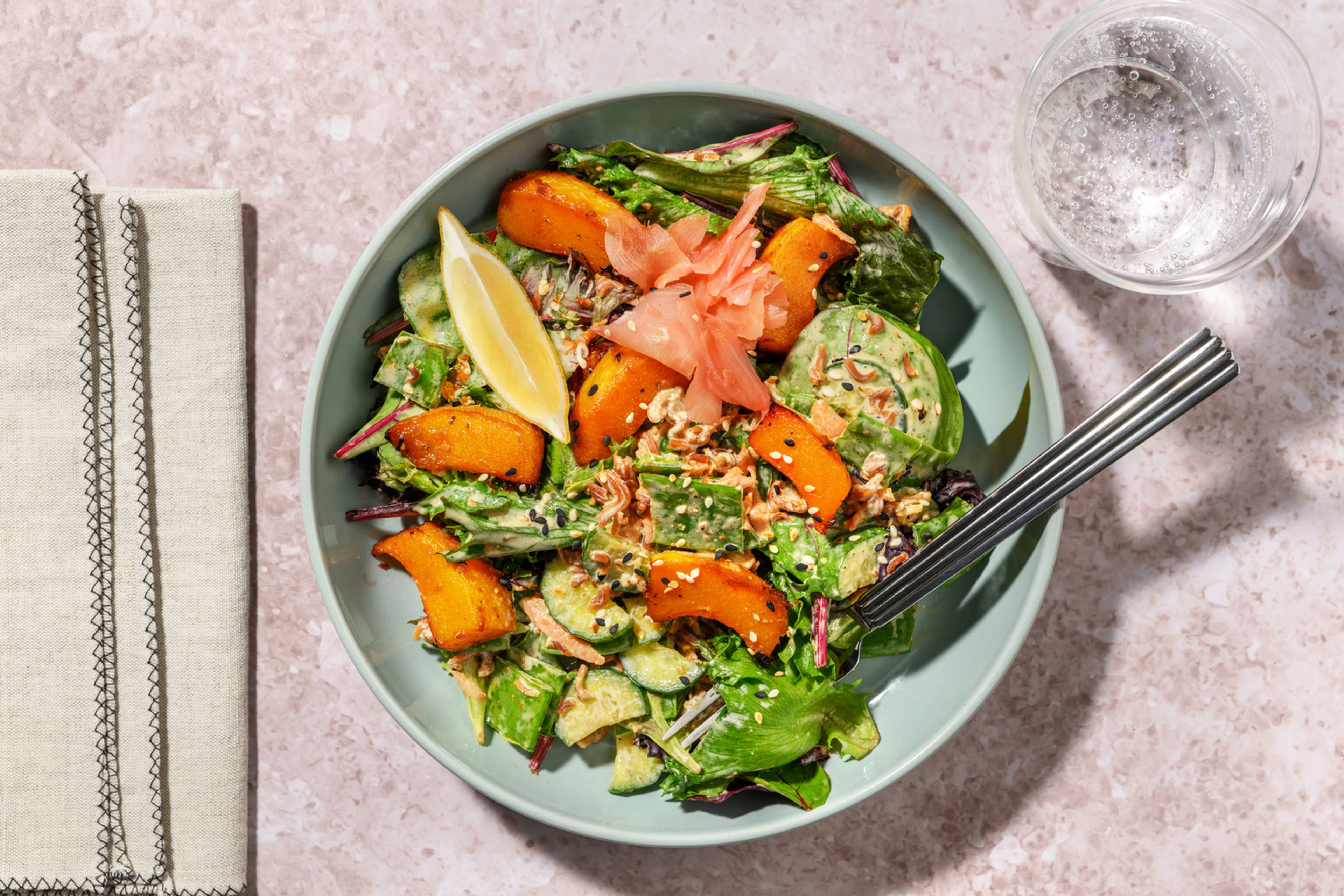 Miso-Glazed Pumpkin & Crunchy Rainbow Salad