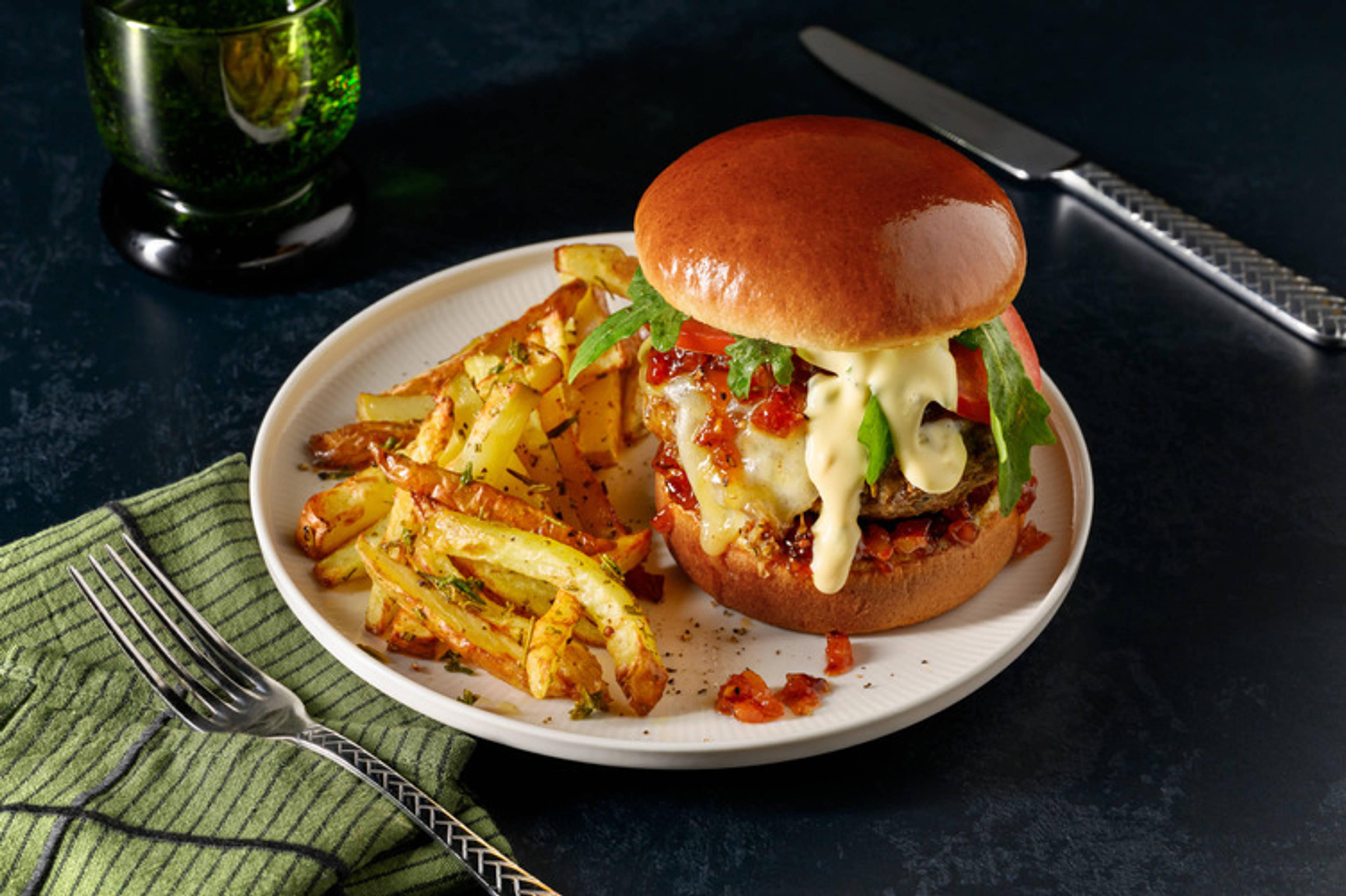 Loaded Cheesy Beef & Bacon Jam Burger