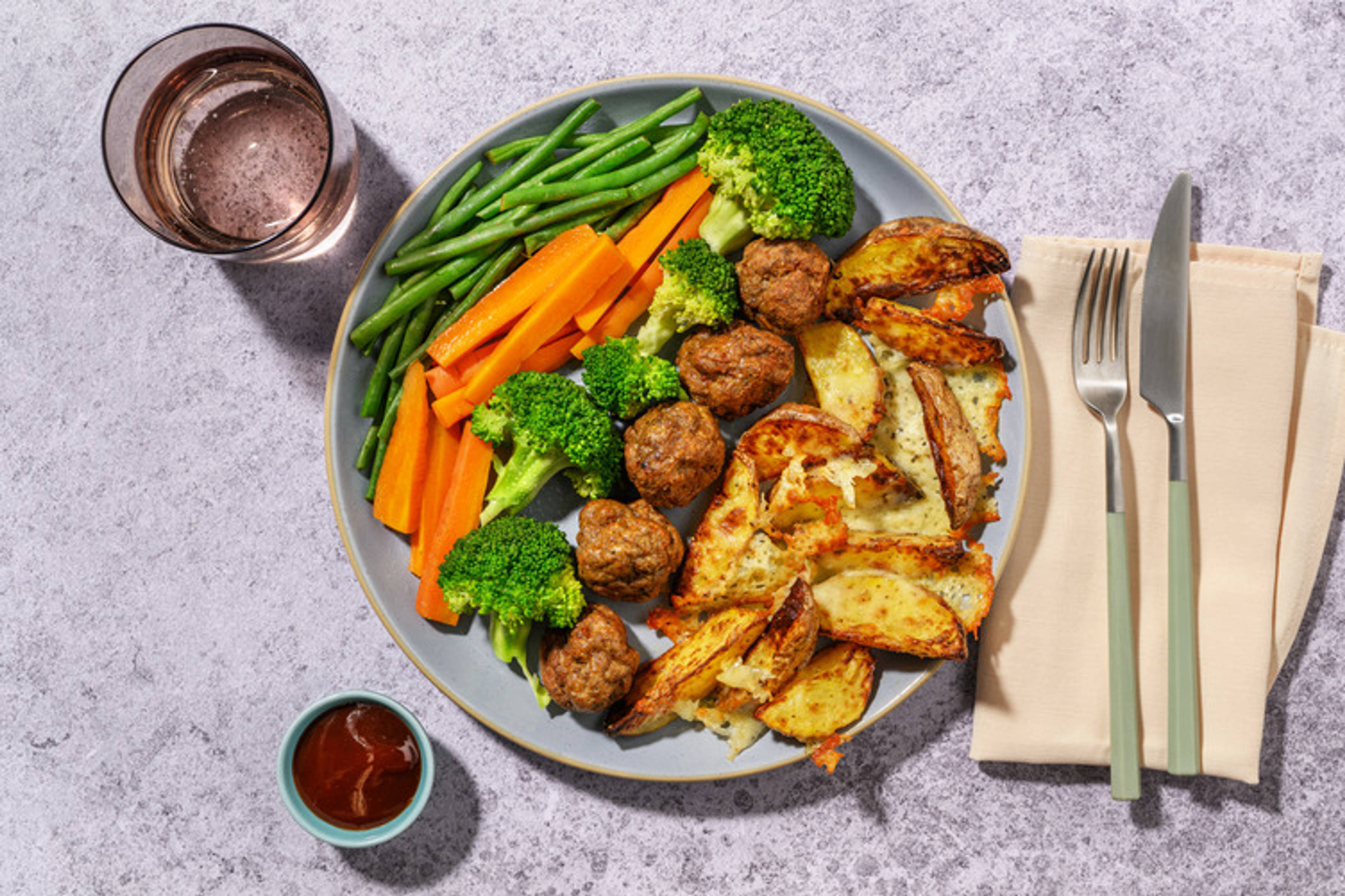 Mini Beef Meatballs & Cheesy Wedges 