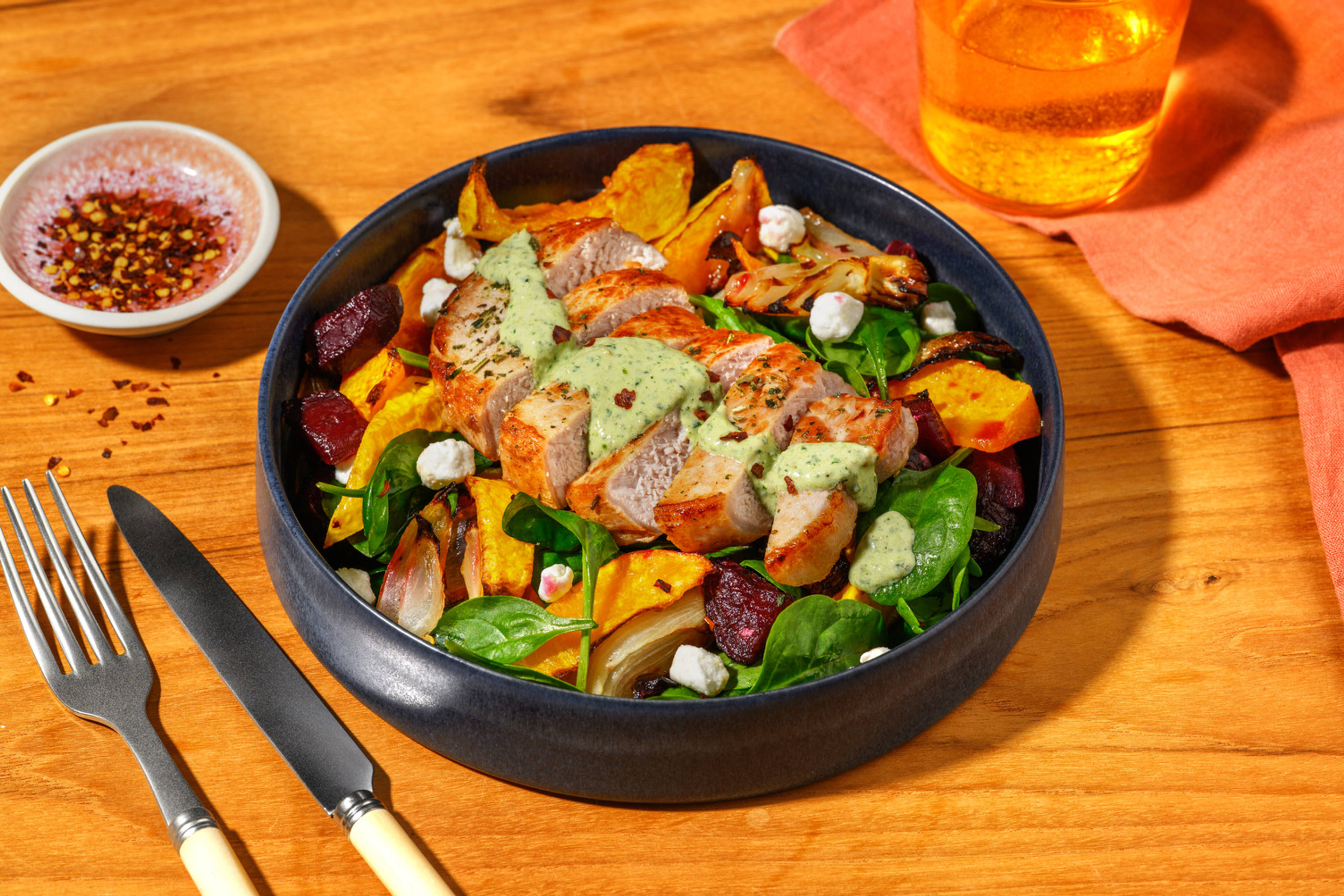 Honey-Garlic Pork & Roast Veggie Toss