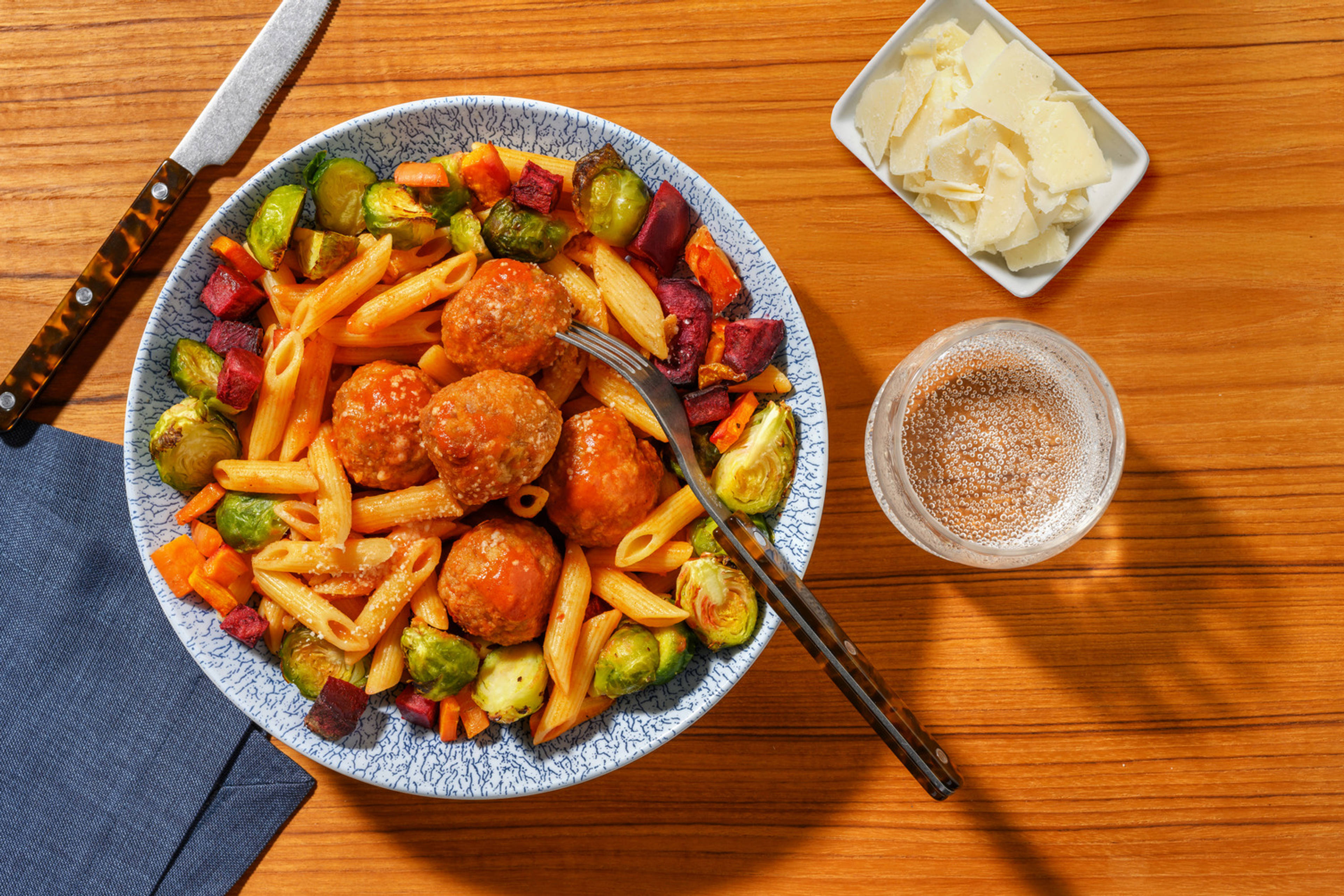 Classic Pork Meatball Pasta Bowl