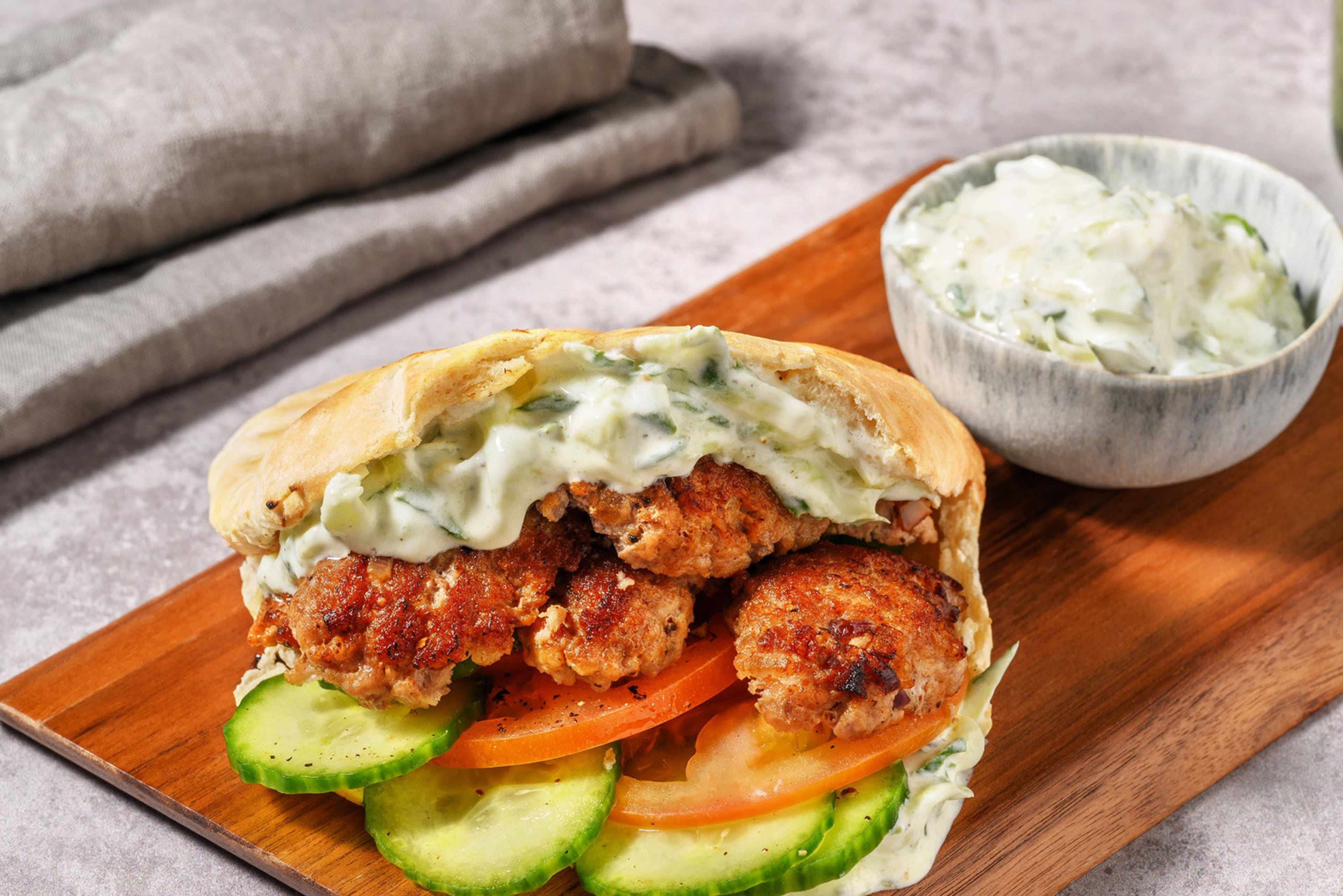 Pita imbottita alle polpette 'kofta' di maiale