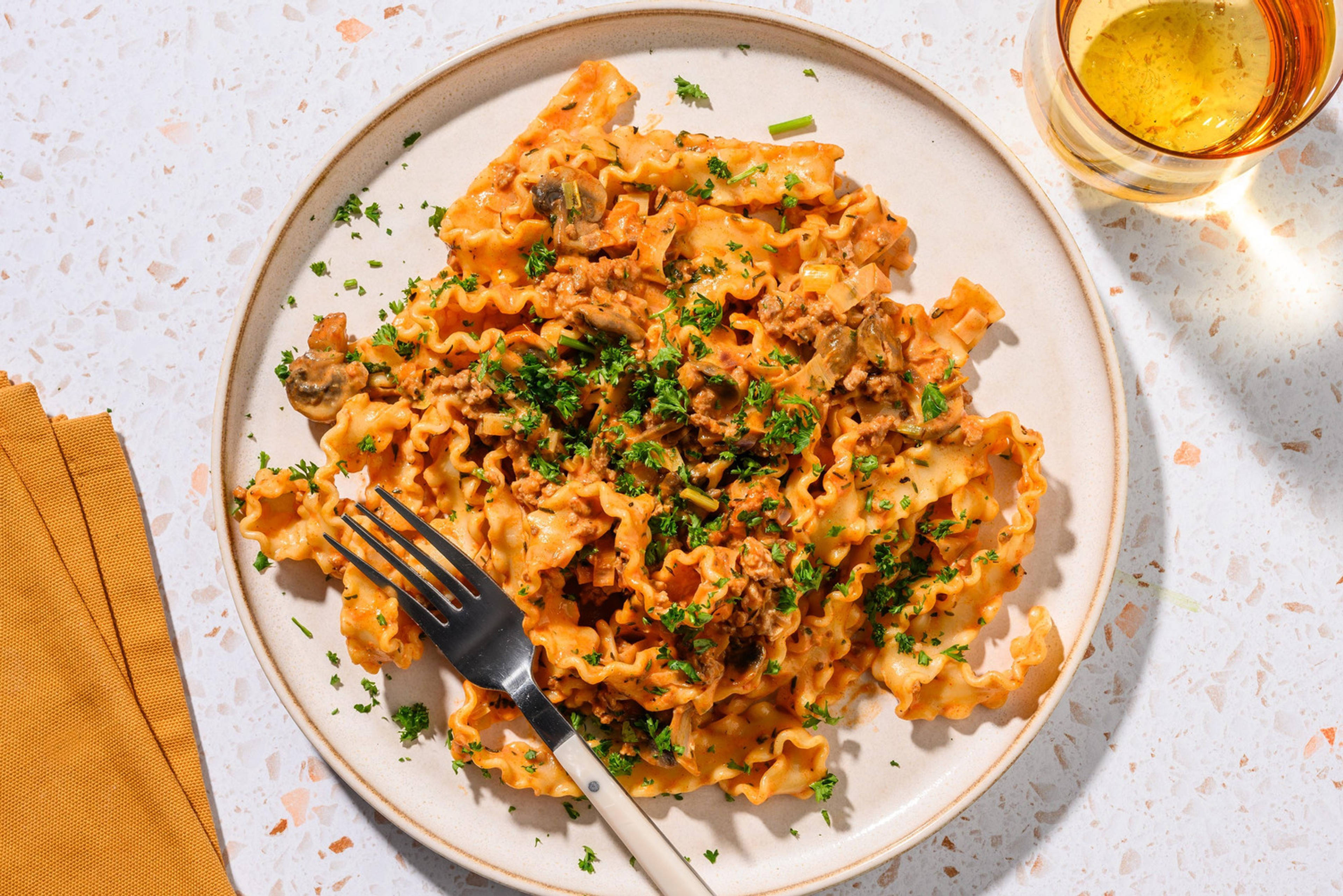 Romige mafaldine à la Stroganoff