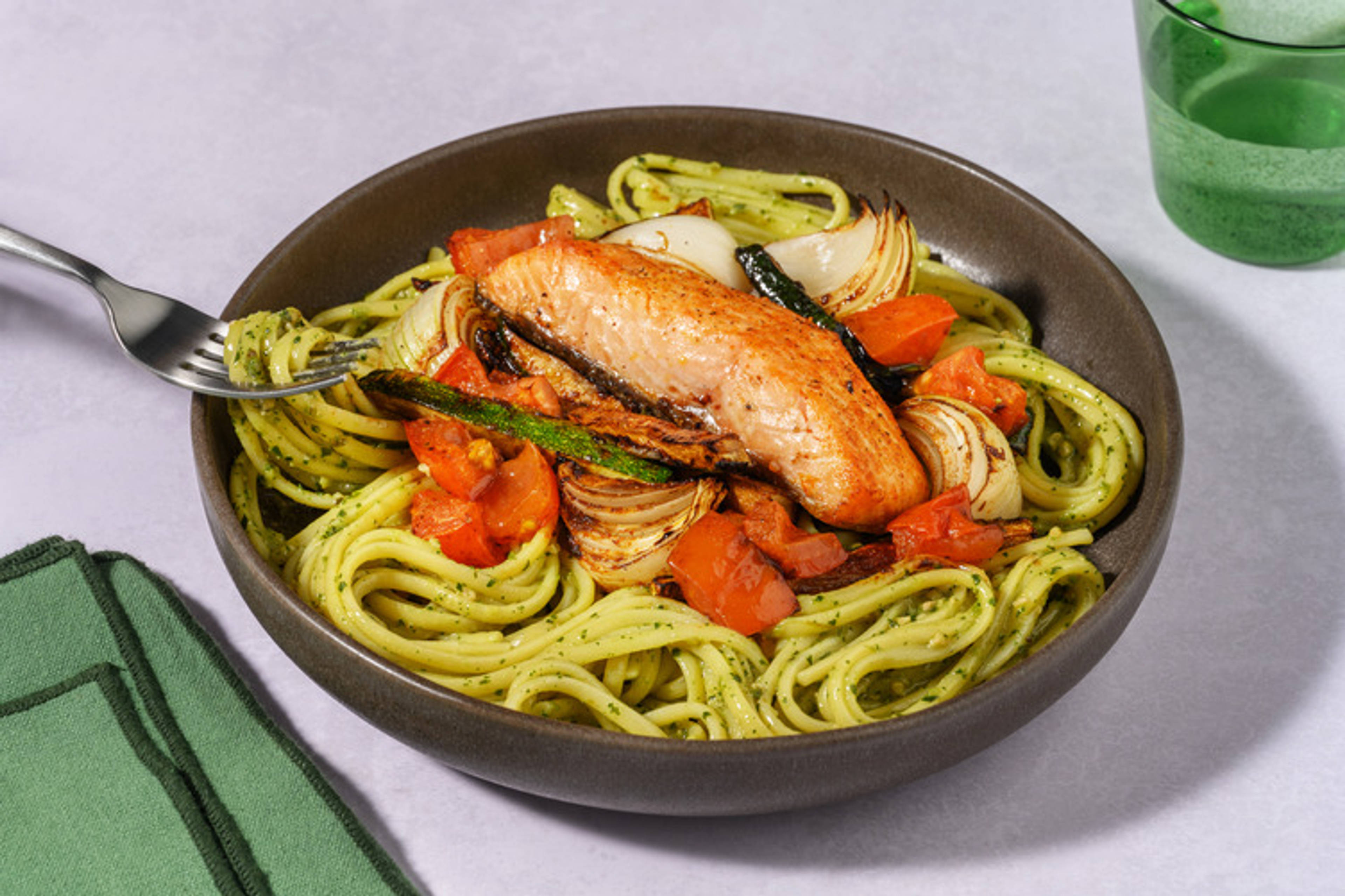 Pesto Salmon Linguine