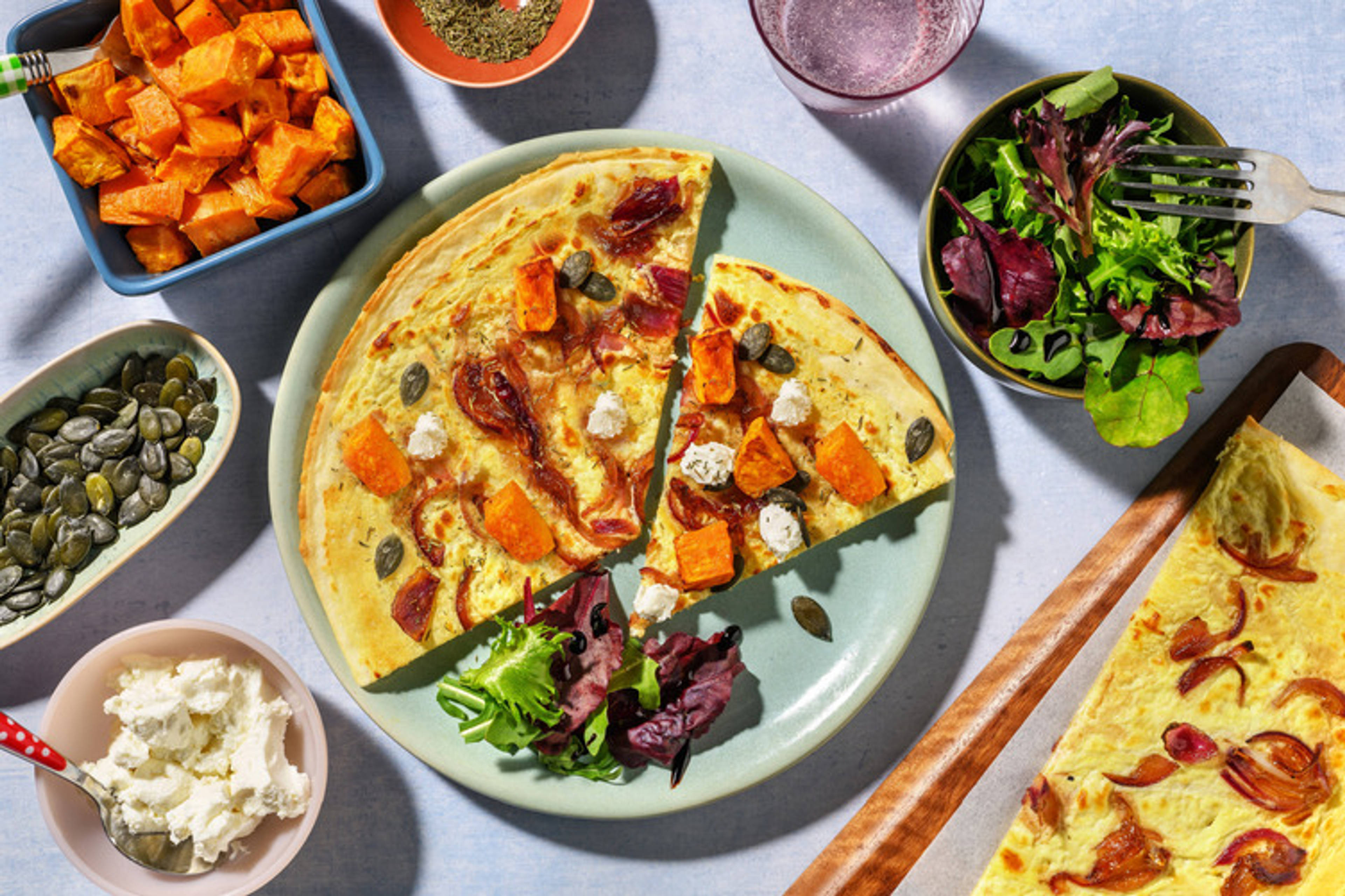 Tarte fine de patate douce & chèvre frais