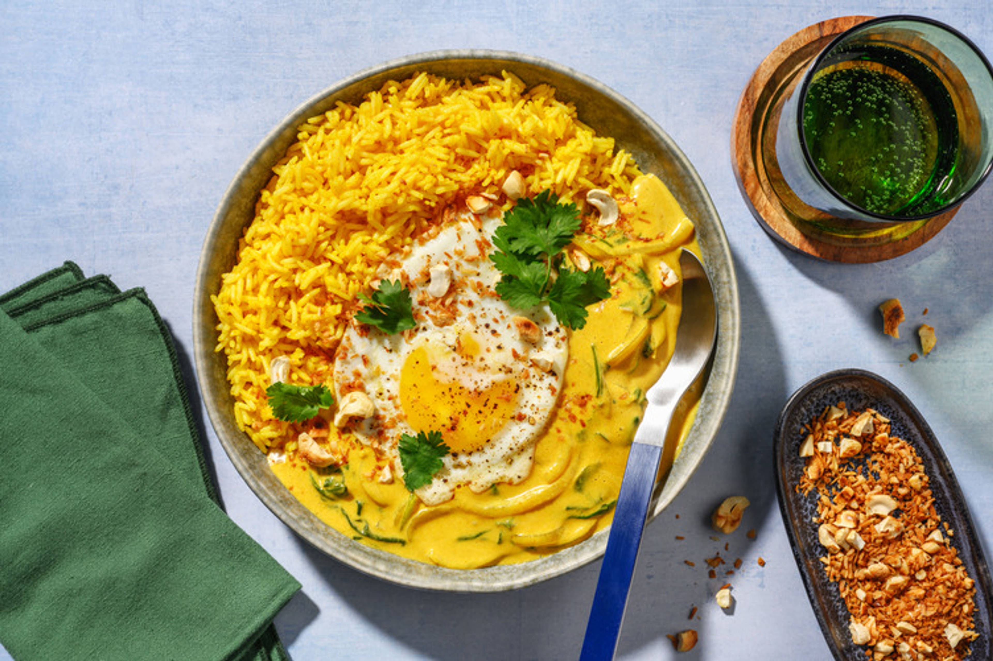 Curry coco d'épinards & cajous croquantes
