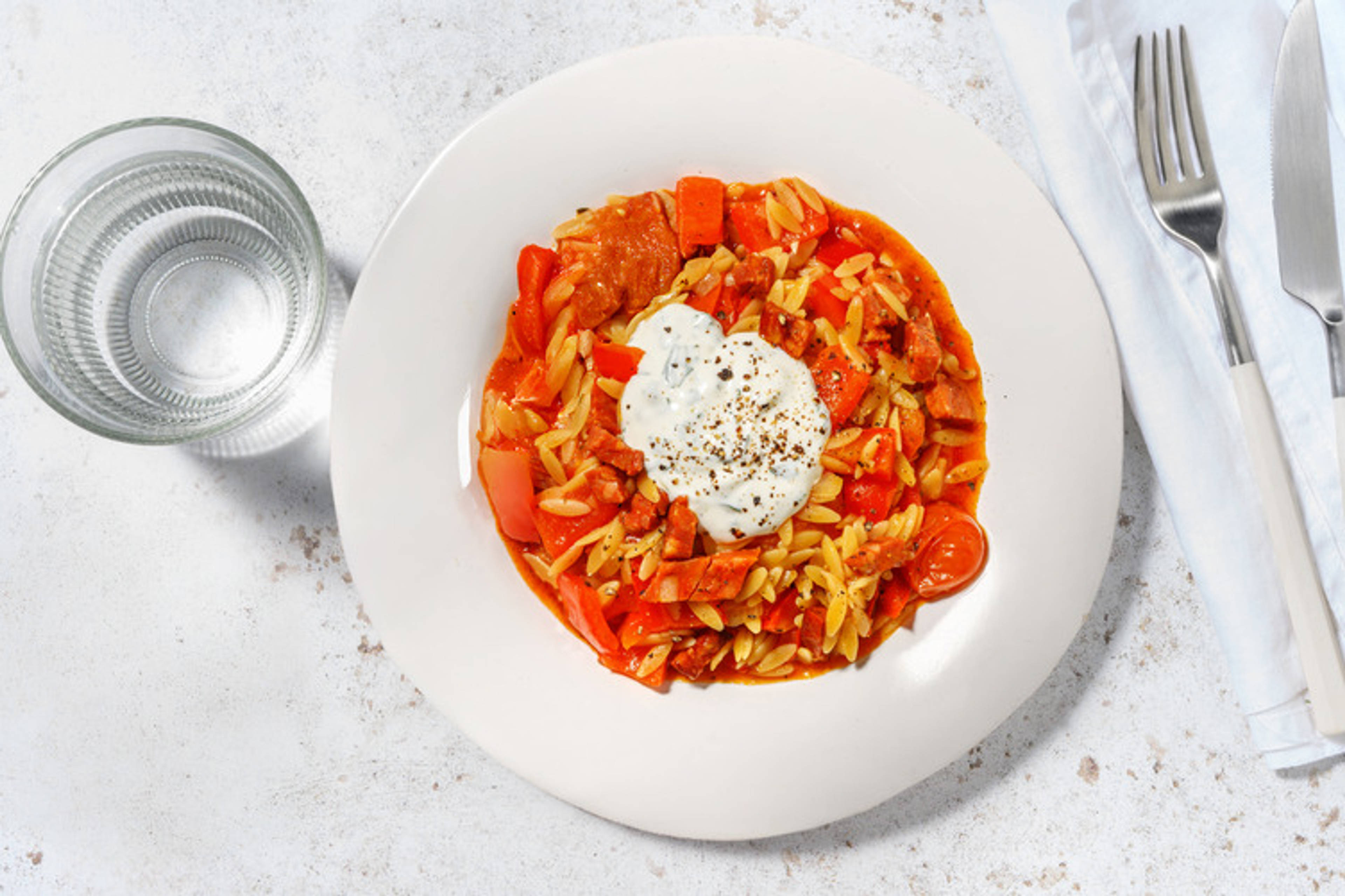 One pot : orzo & chorizo à la mexicaine