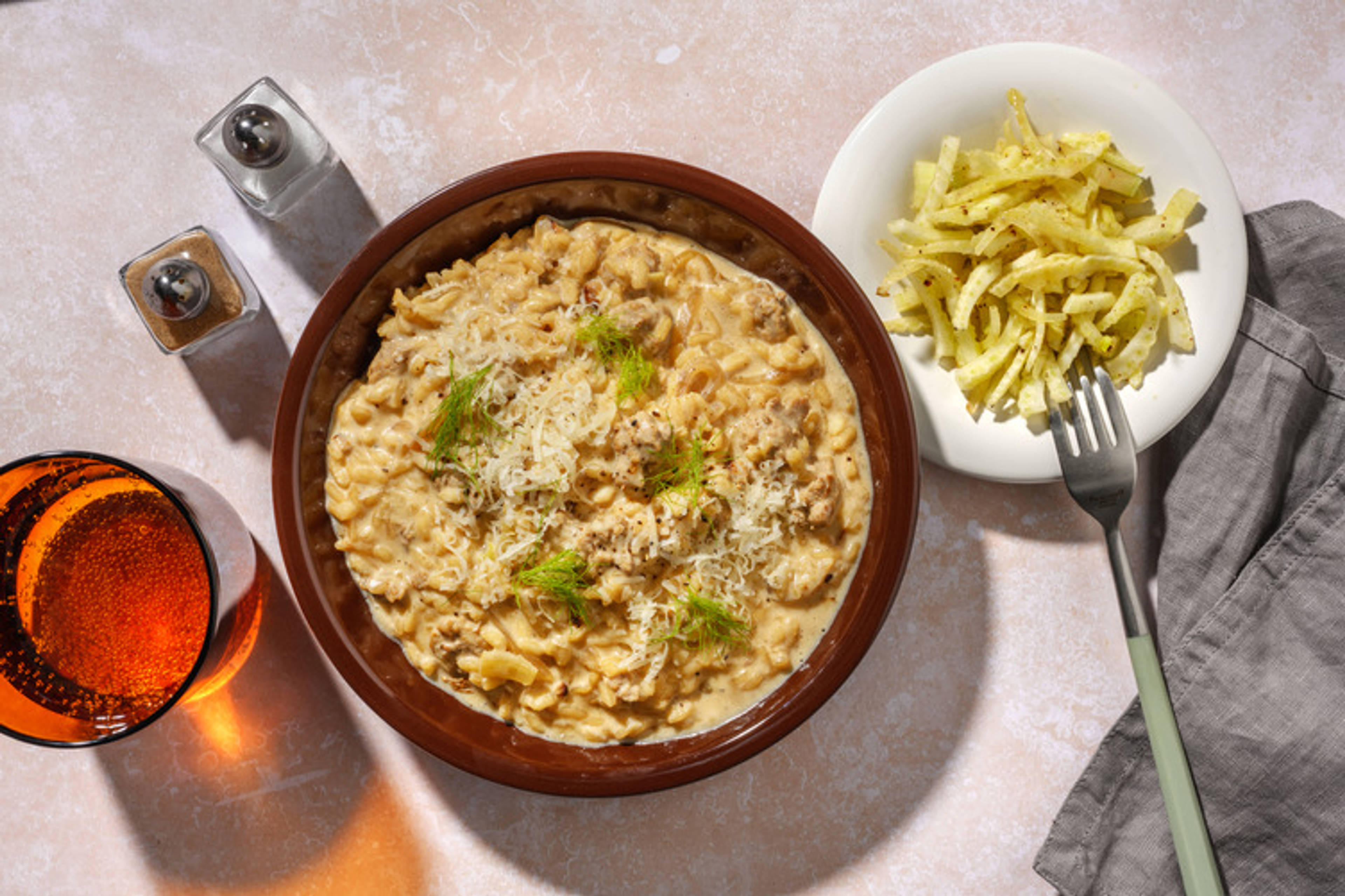 Risotto crémeux au porc haché & fenouil