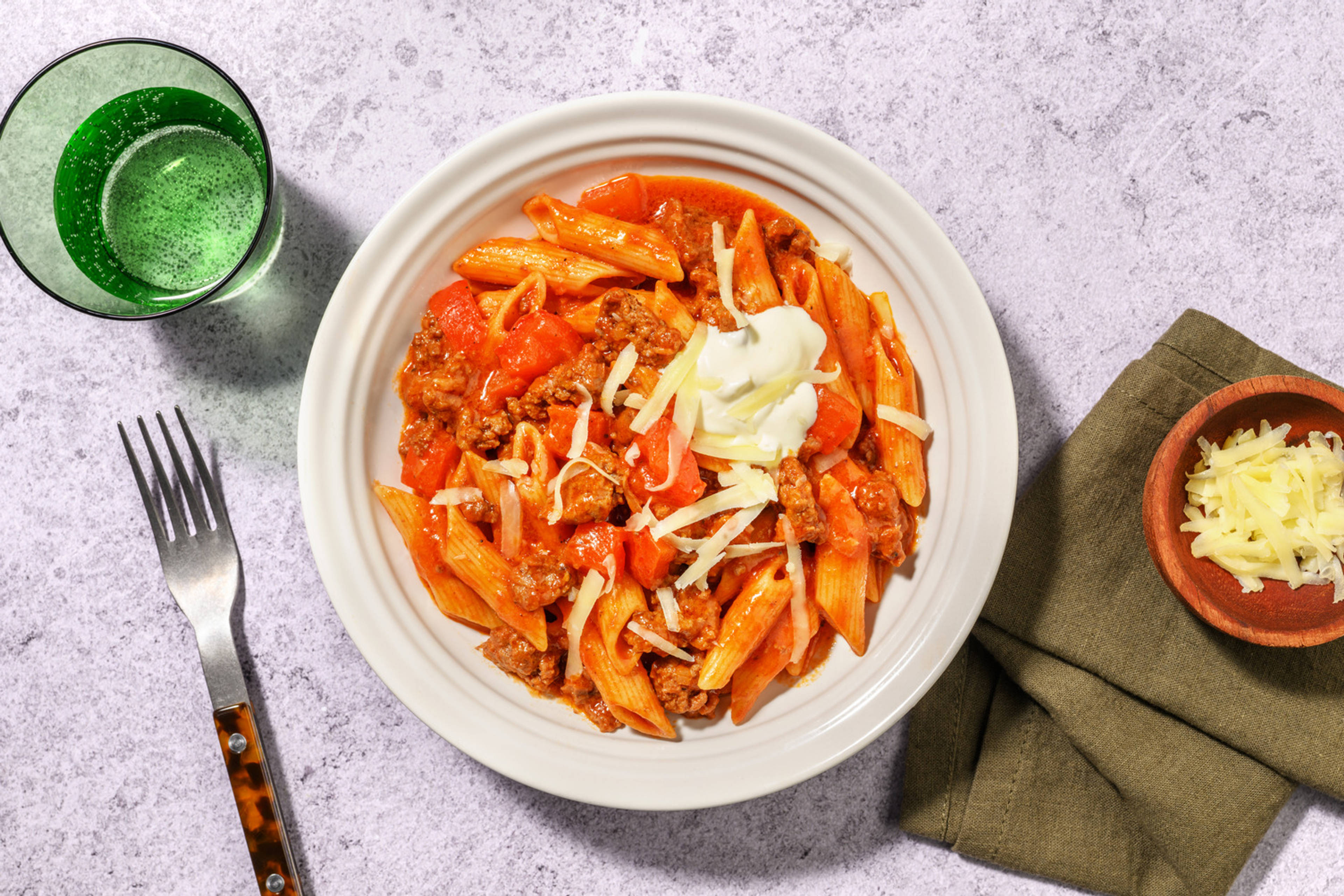 Le Végé : penne tex-mex au haché végétal