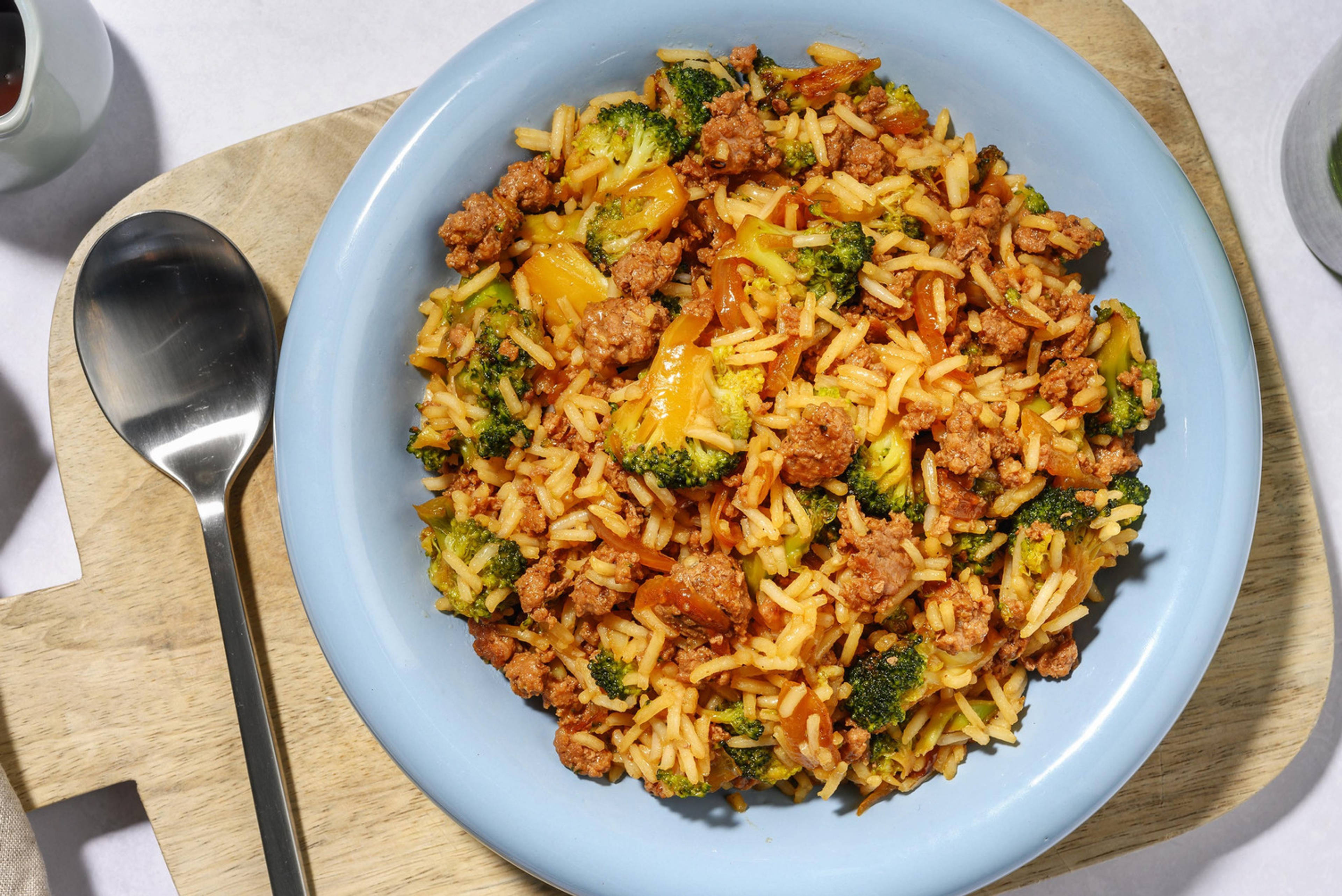 Reispfanne mit Rindshackfleisch & Broccoli