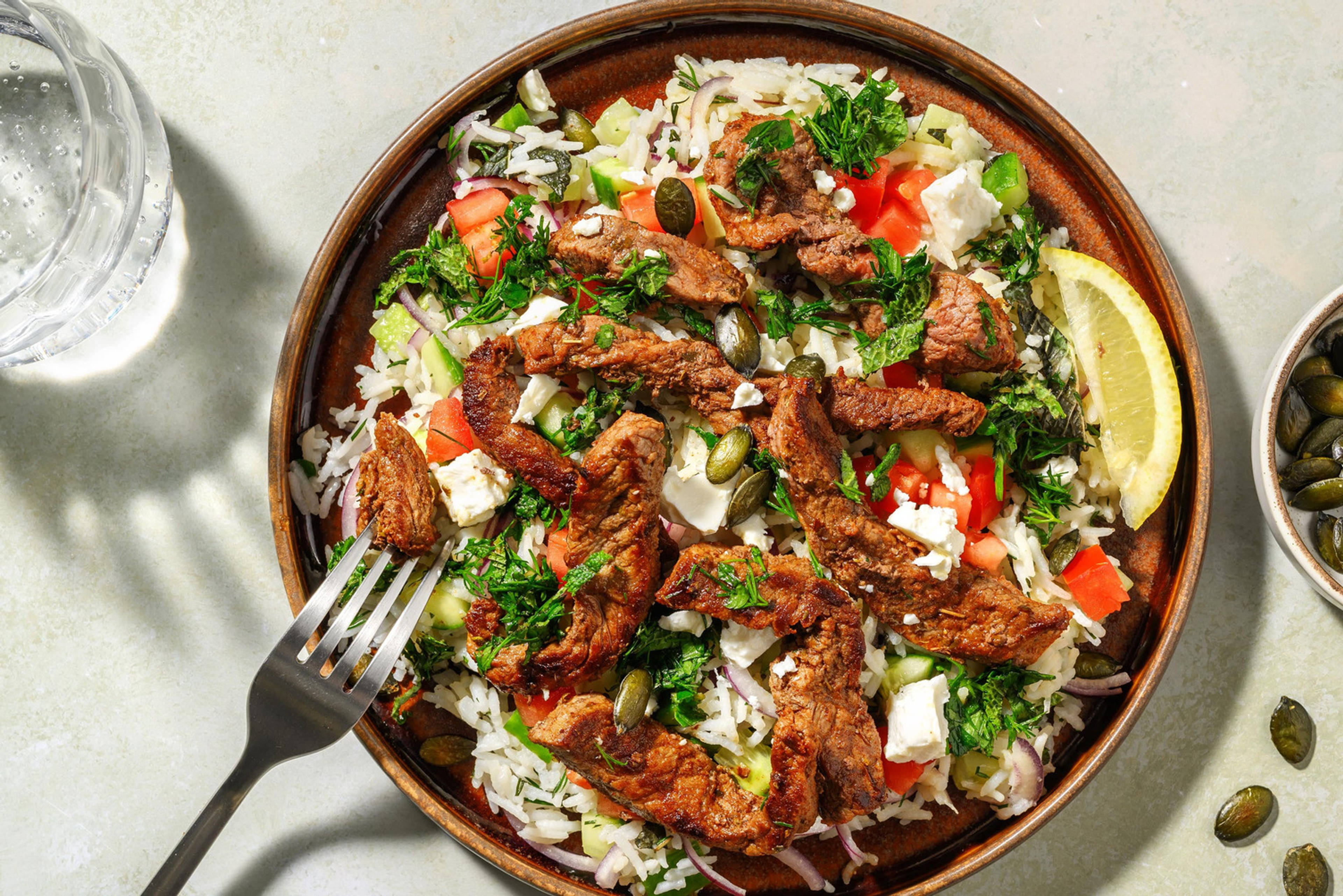 Mediterranean Steak Strips with Fresh Herbs