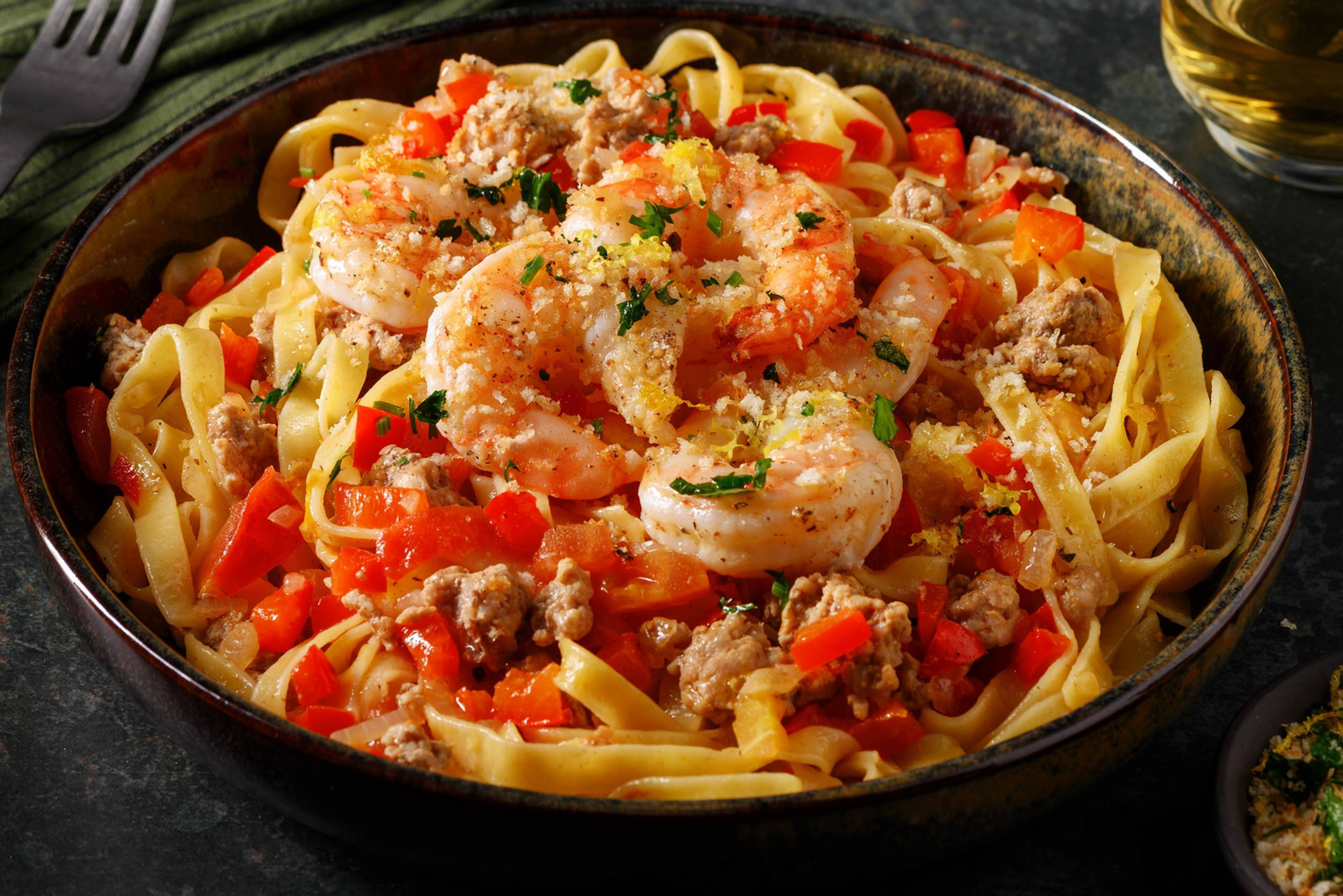 Grote garnalen met verse tagliatelle