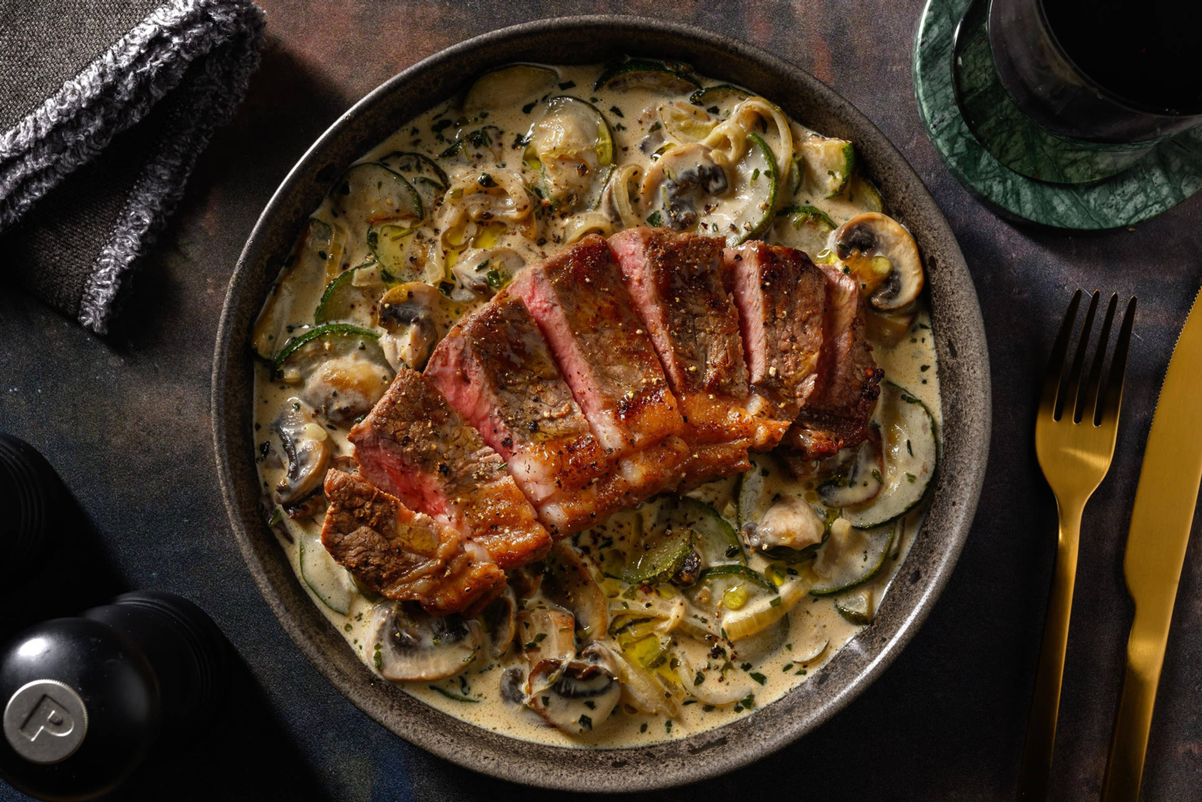 Steak met romige groenten en Siciliaanse kruiden
