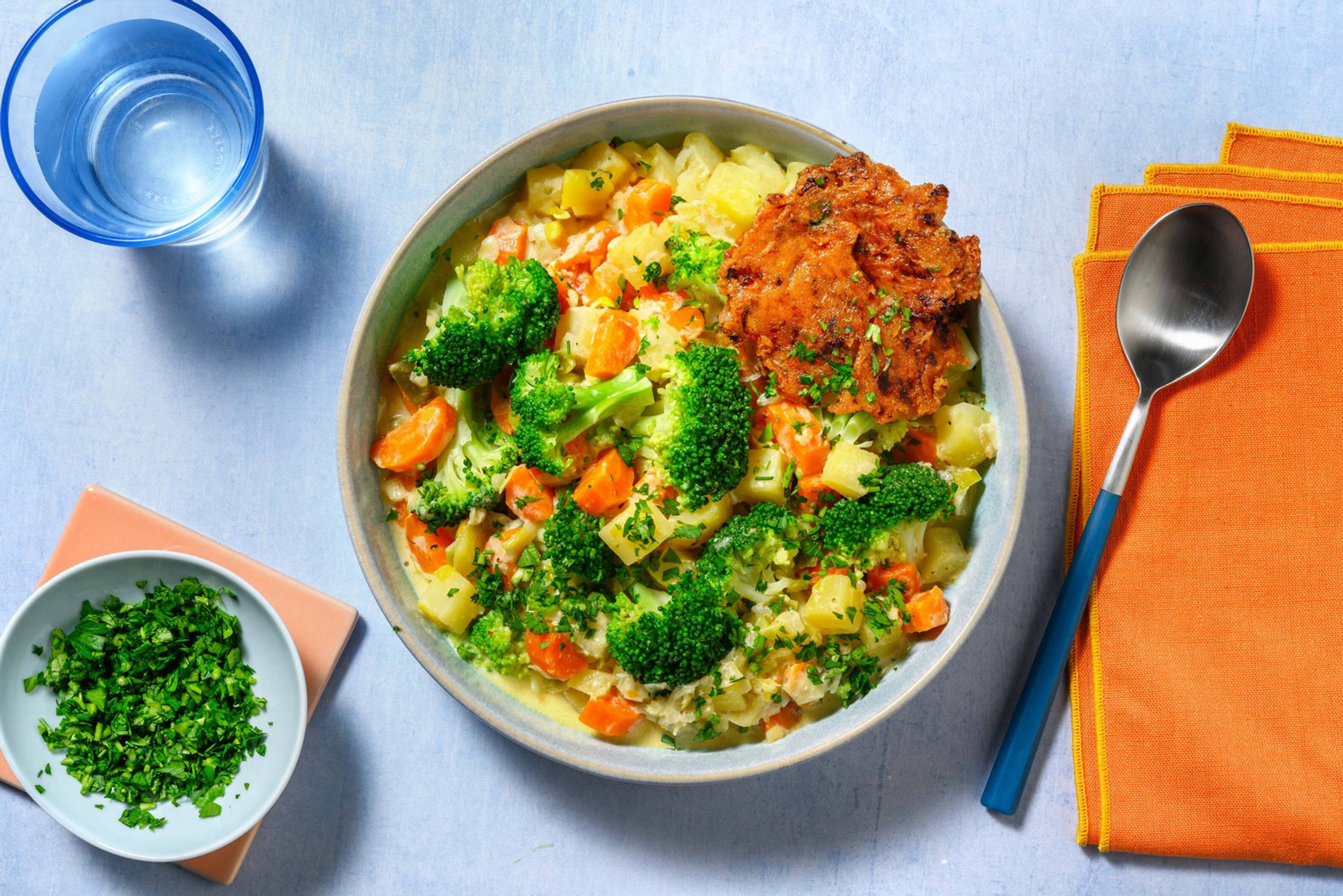Gemüseeintopf mit Broccoli, Lauch und Rüebli