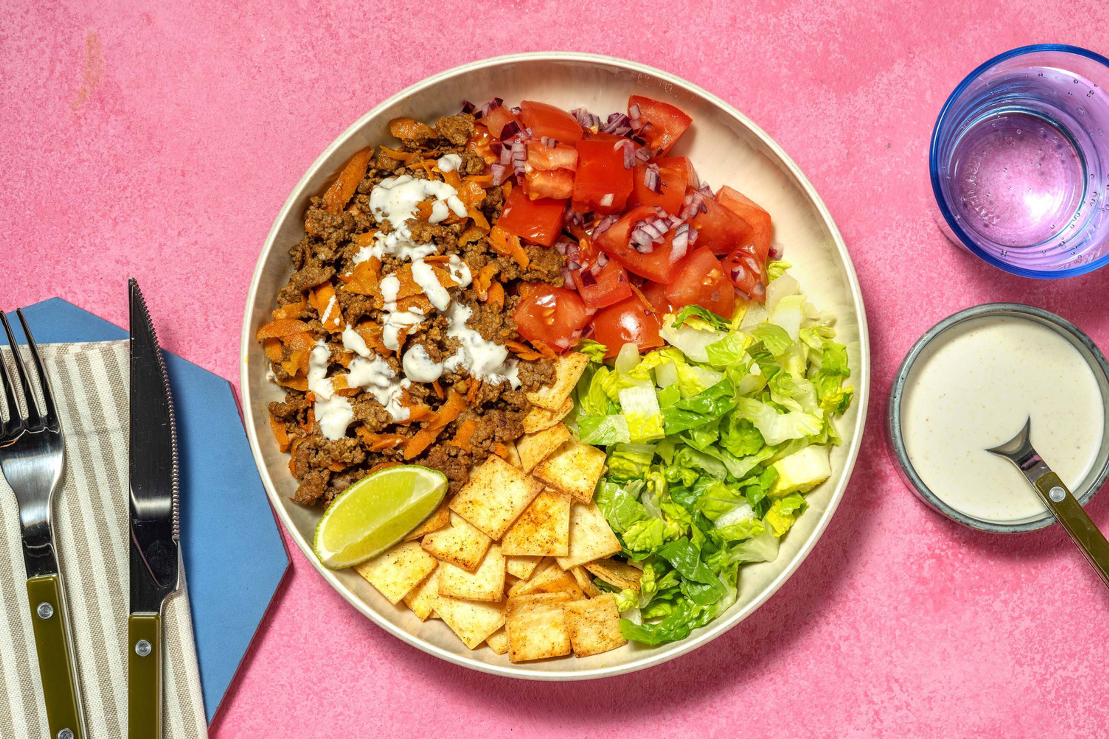 Mexikansk tacosallad på nötfärs