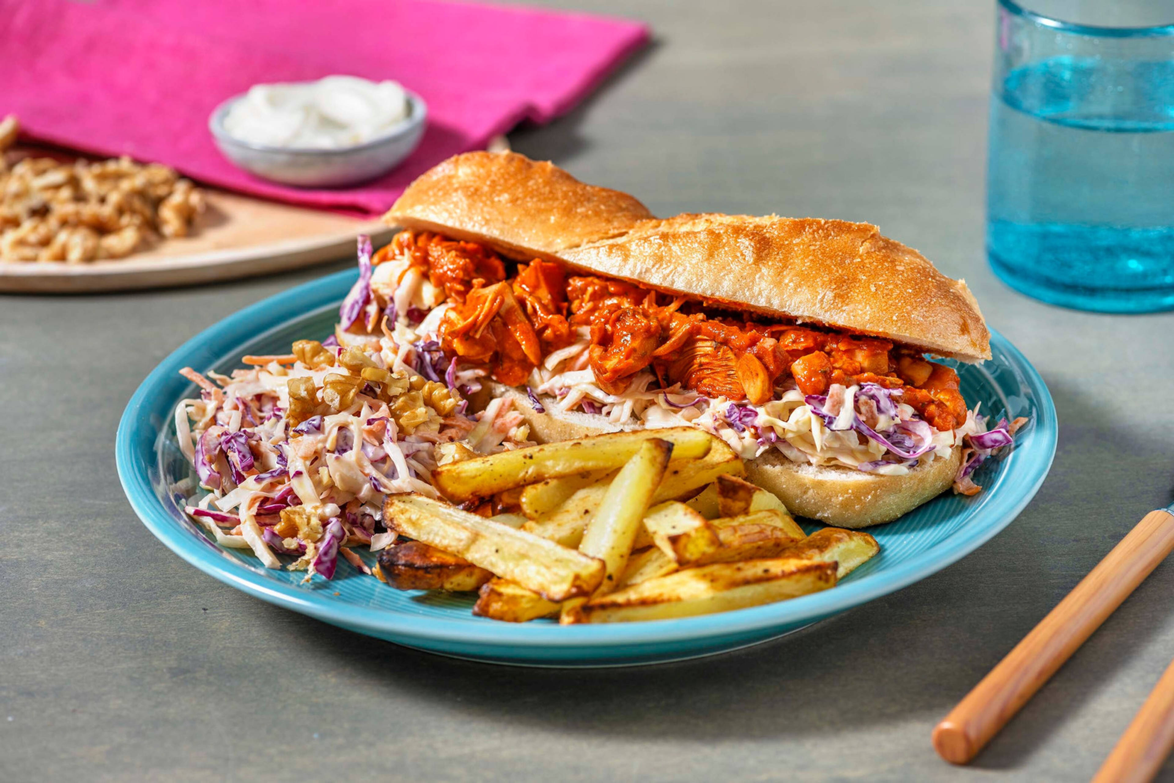 Baguette met pulled jackfruit en Mexicaanse kruiden