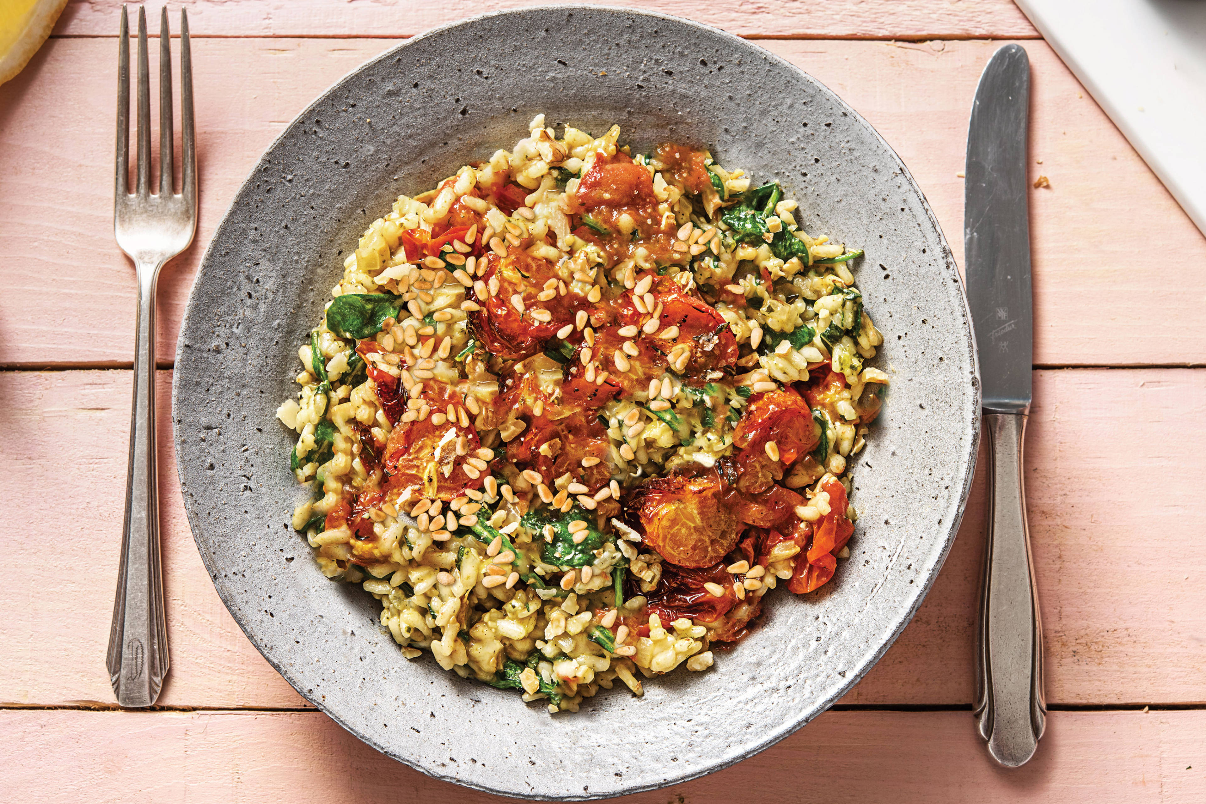 Baked Cherry Tomato & Pesto Risotto