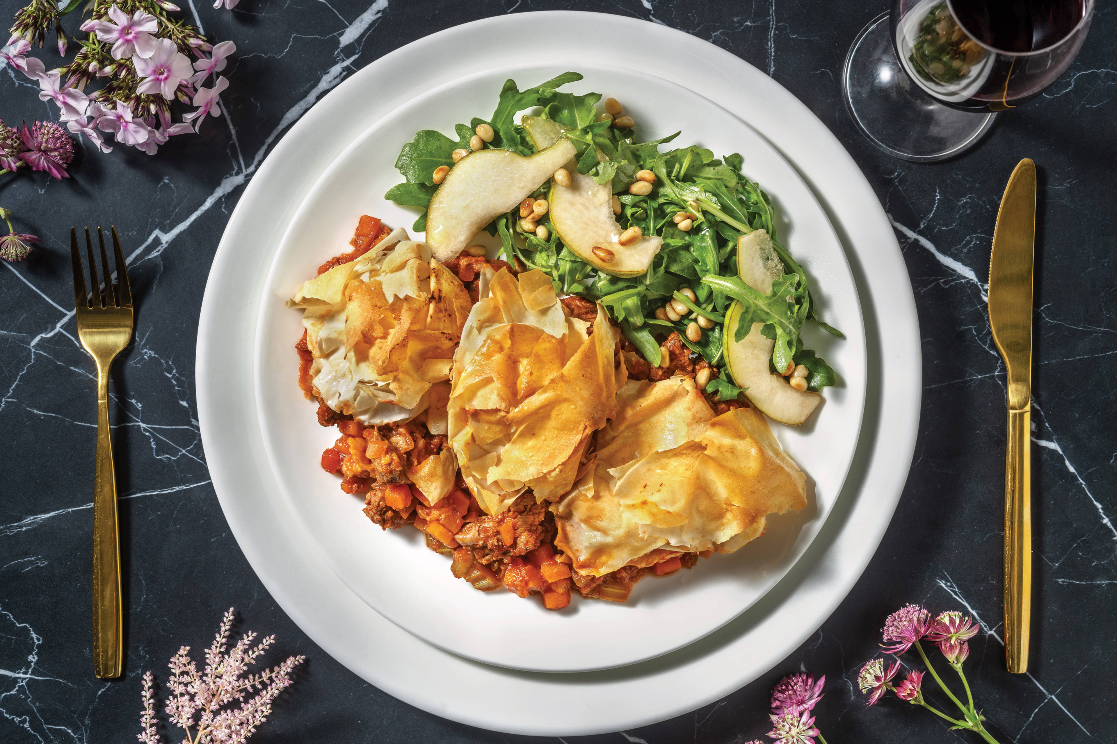 Beef Brisket & Red Wine Jus Filo Pie