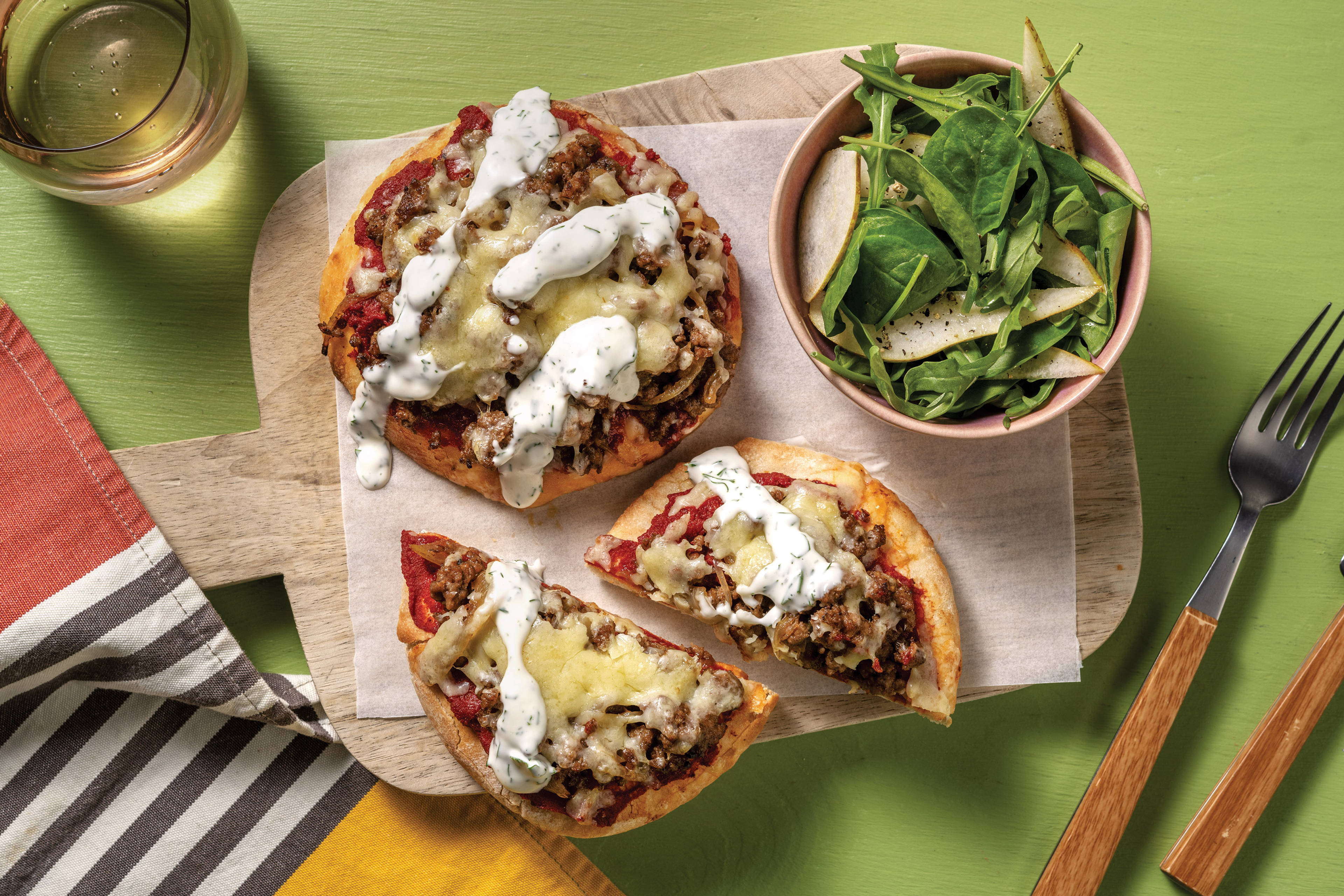 Quick Beef Cheeseburger Flatbread Pizzas