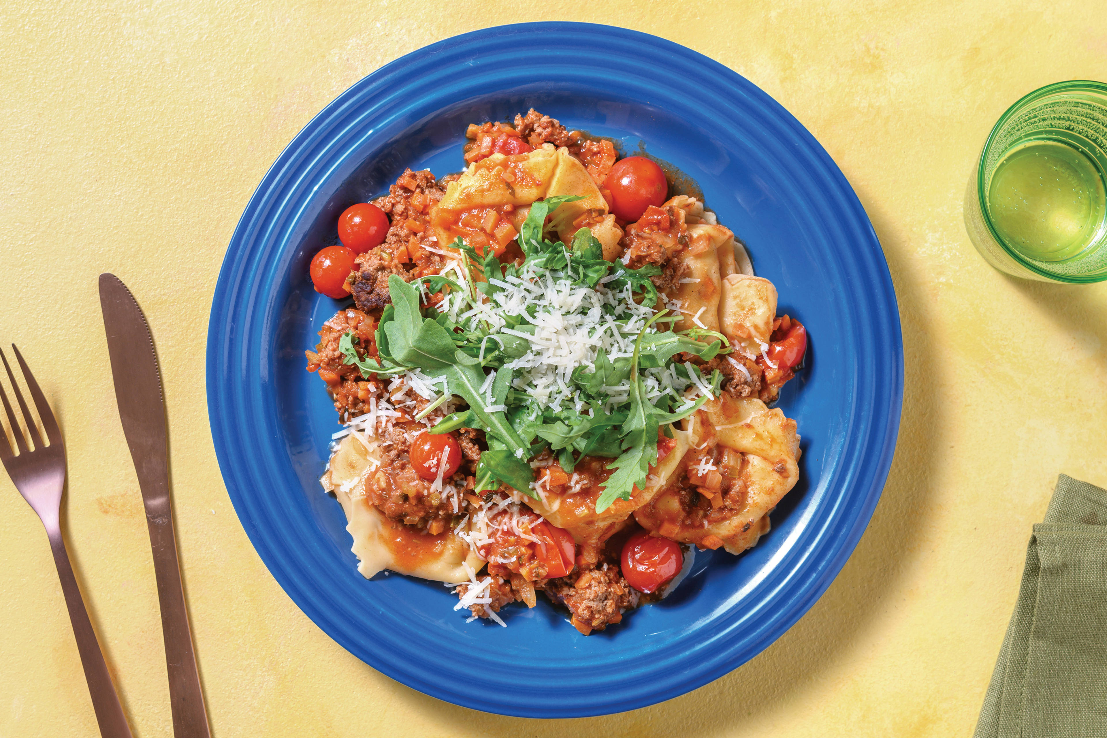 Beef & Cherry Tomato Ravioli with Parmesan & Rocket Salad