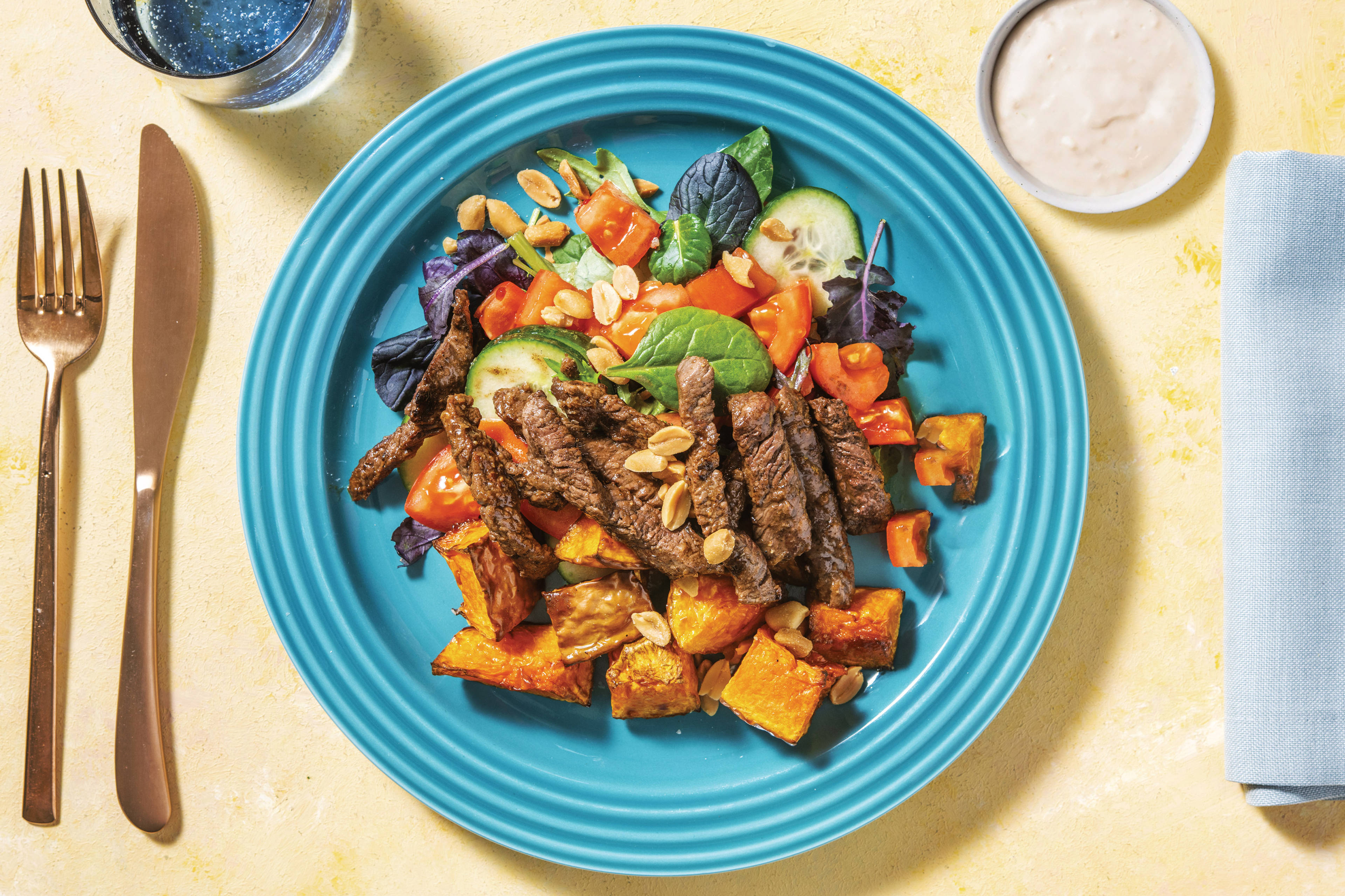 Beef Strips & Pumpkin Salad with Sweet Chilli Dressing