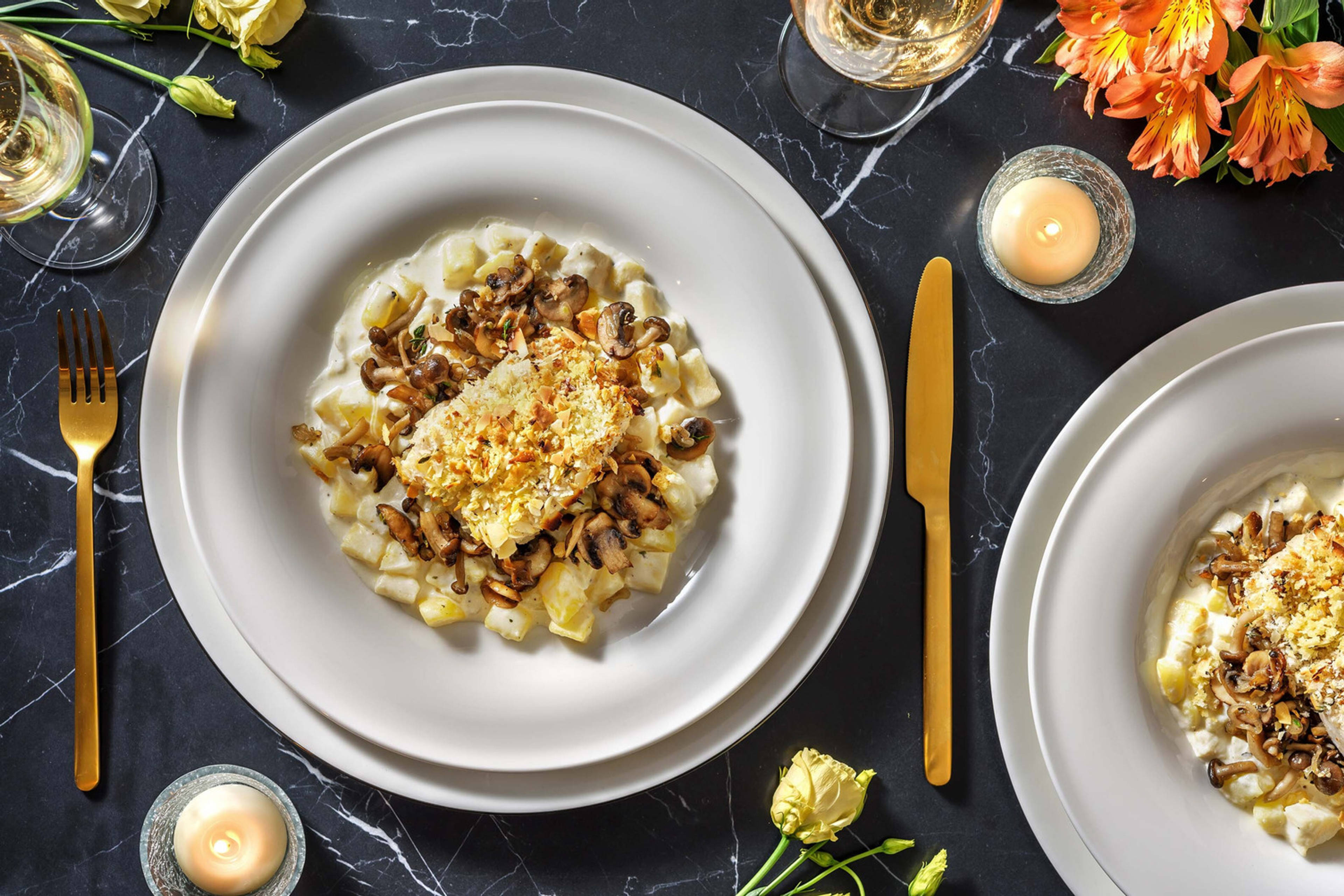 Cabillaud en croûte d'amandes et panais en sauce crémeuse