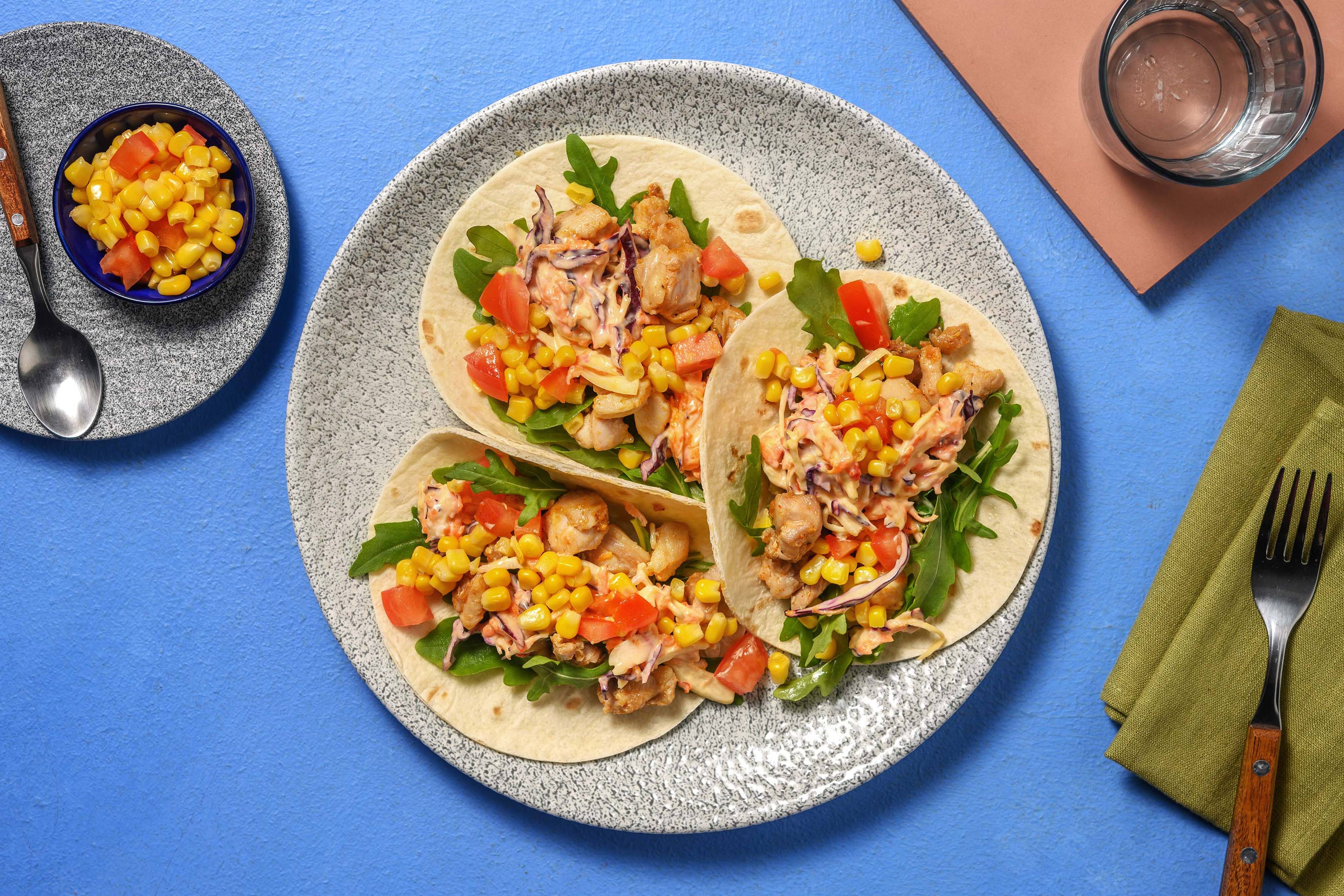 Cajun Chicken Tacos and Sweet Chilli Slaw