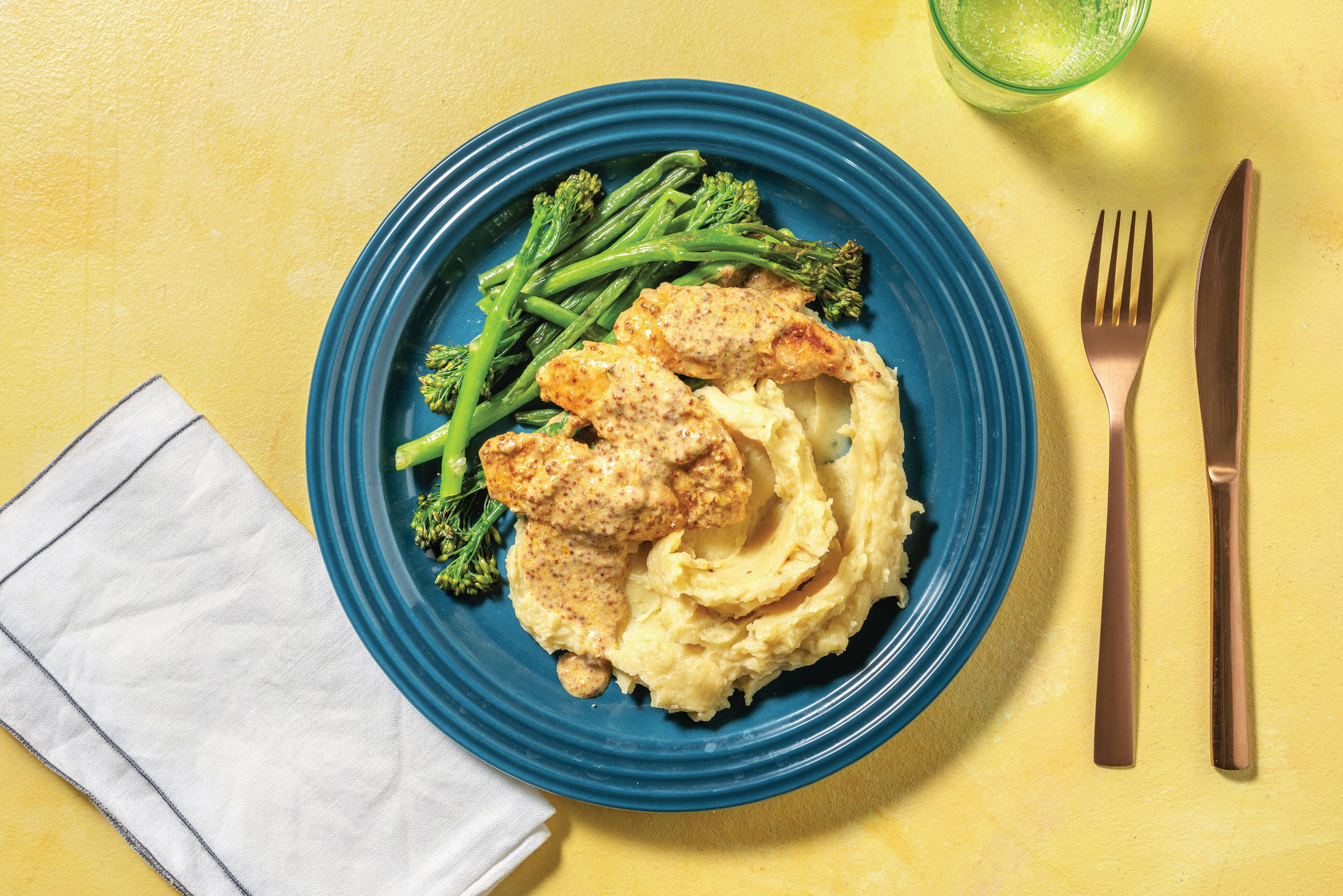 Carb Smart Mustard Chicken with Mash & Garlic Greens