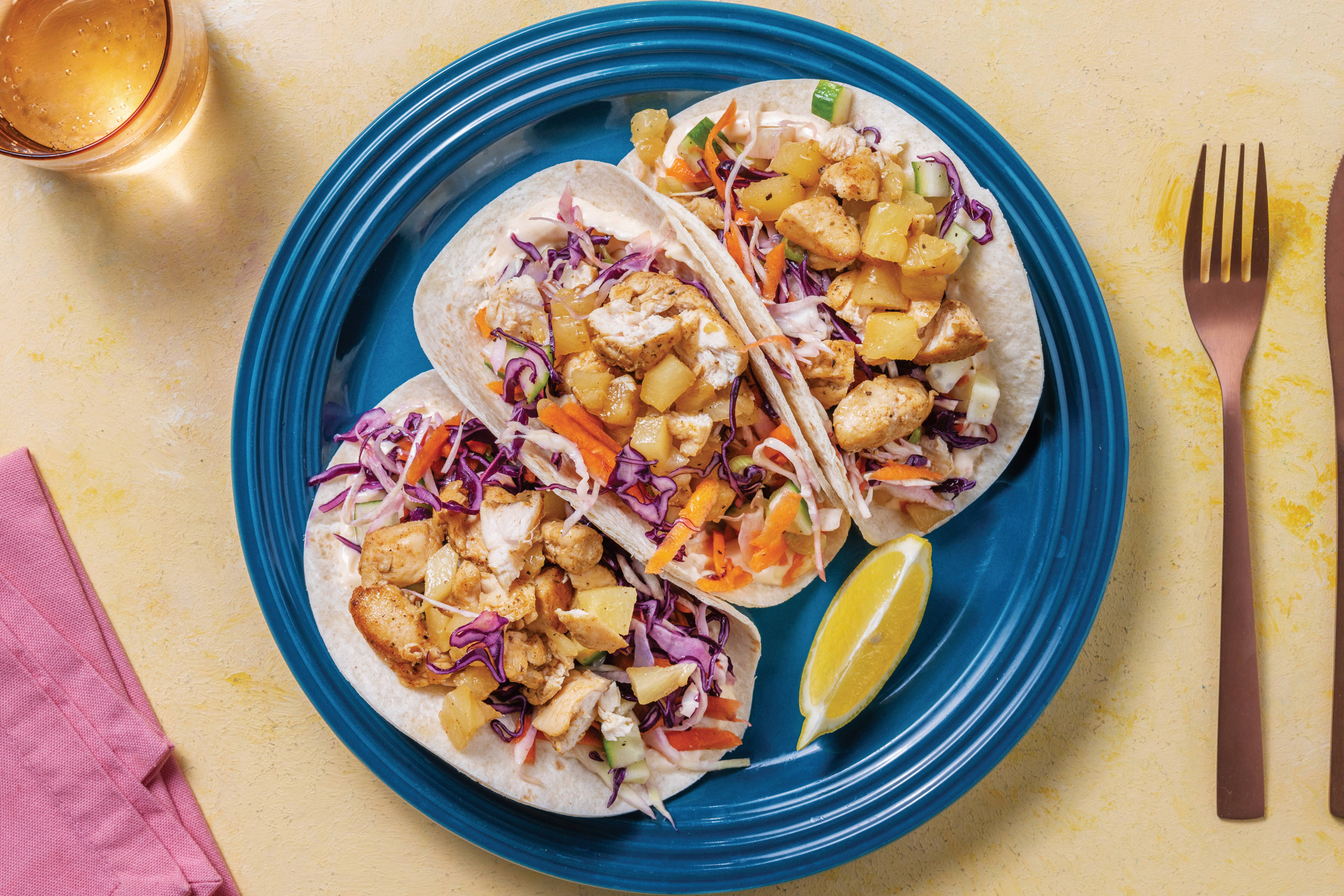 Caribbean Chicken Tacos with Slaw & Mango Mayo