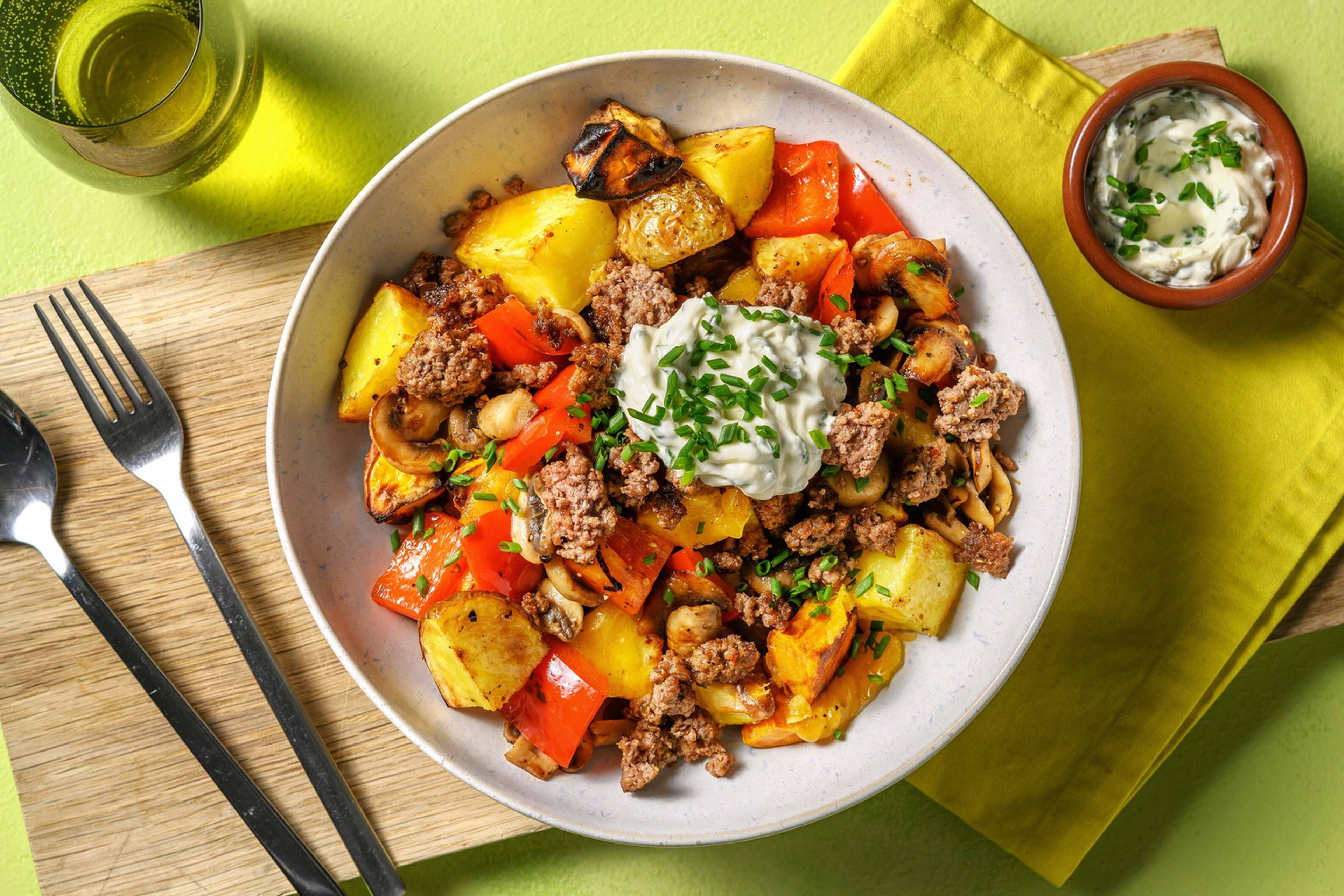 Cheesy Beef and Potato Bowls
