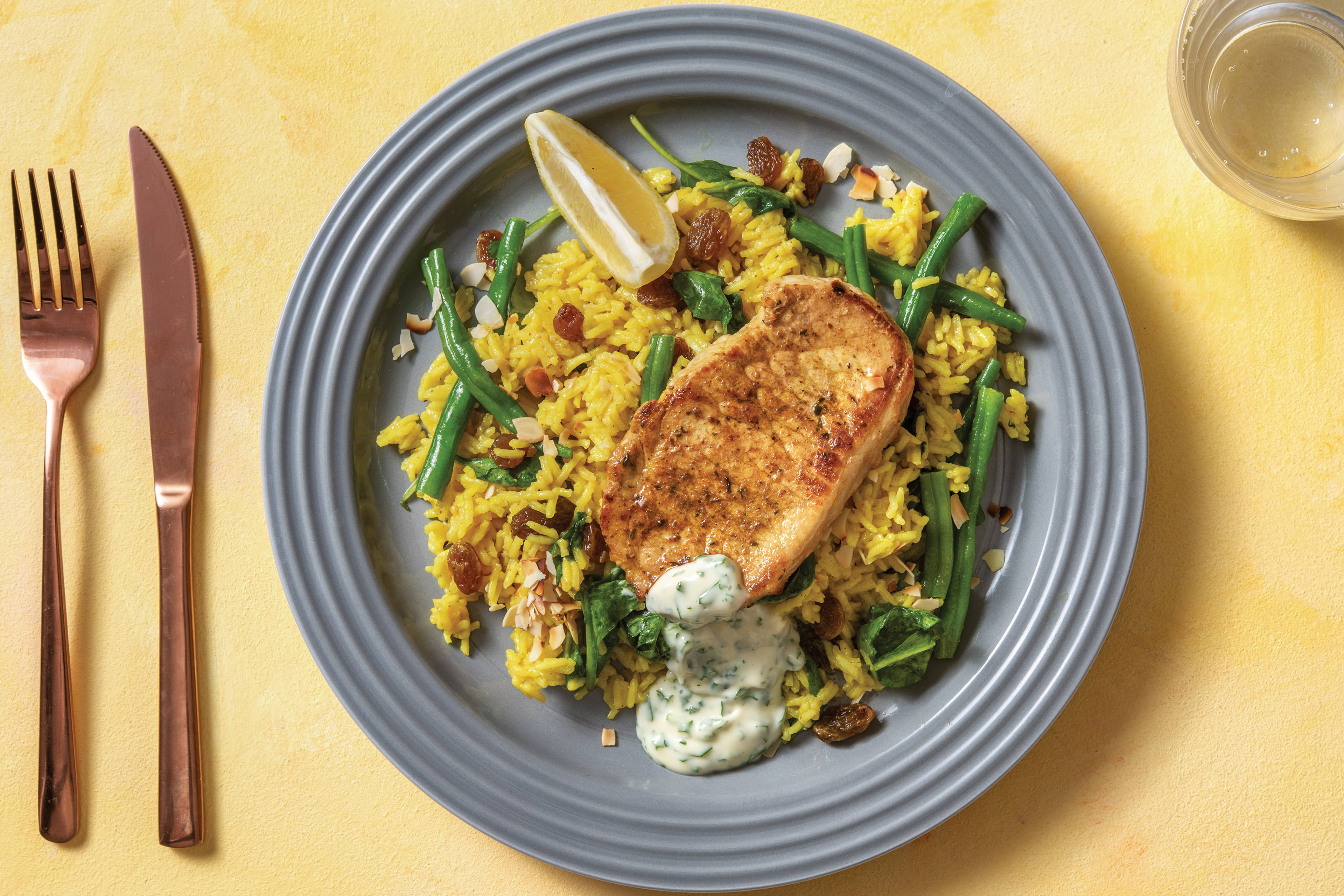 Chermoula Pork with Turmeric Brown Rice & Veggies