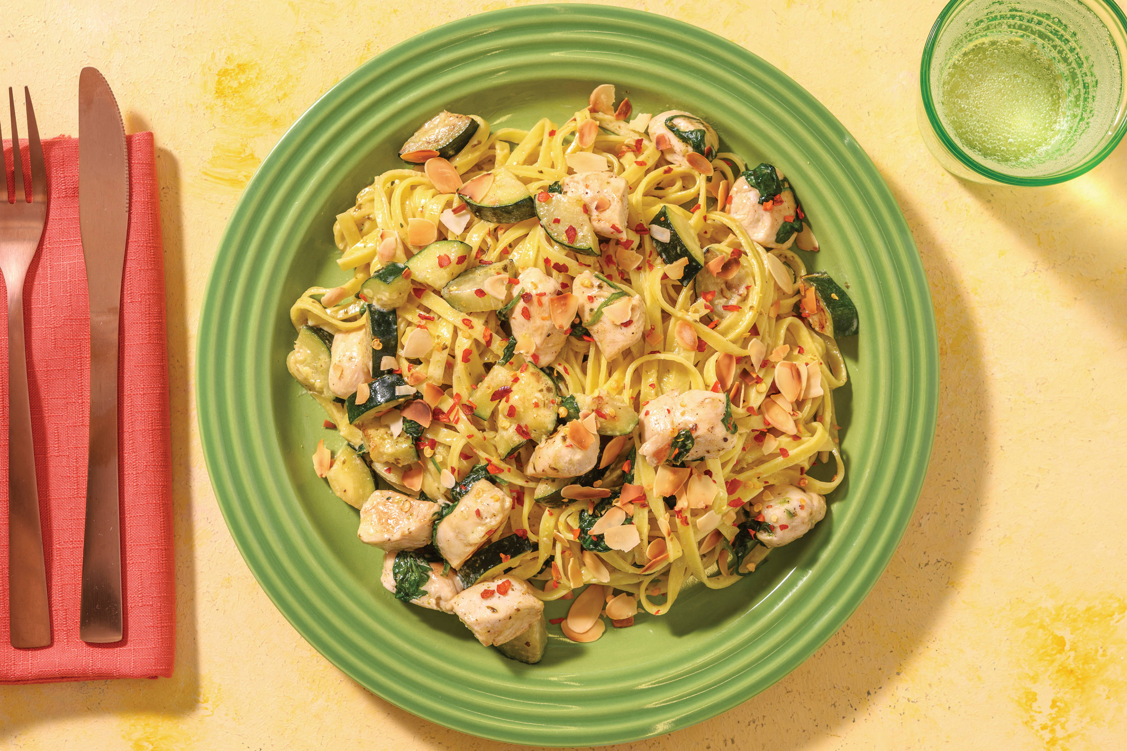 Chicken Alfredo & Fresh Fettucine with Flaked Almonds