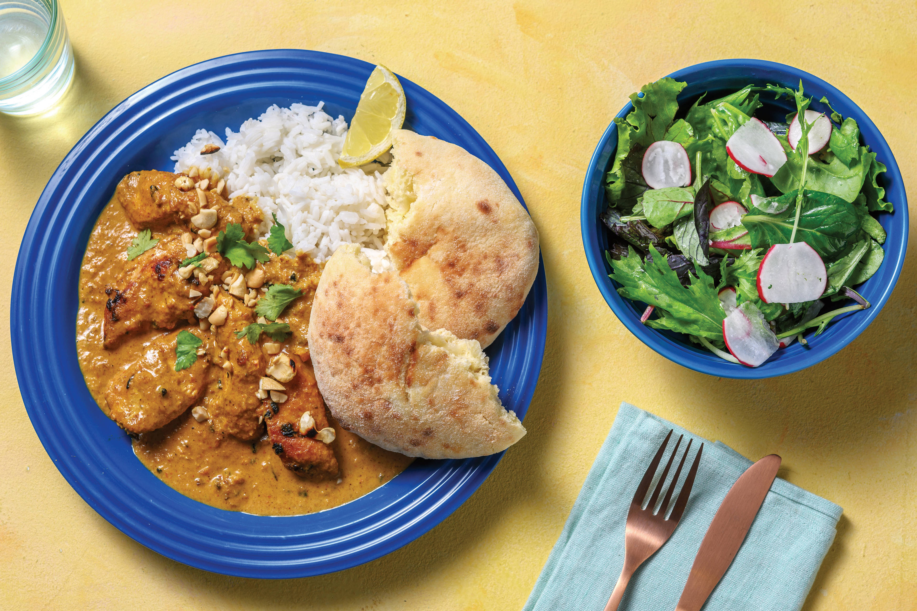 Chicken Coconut Curry with Flatbreads & Radish Salad