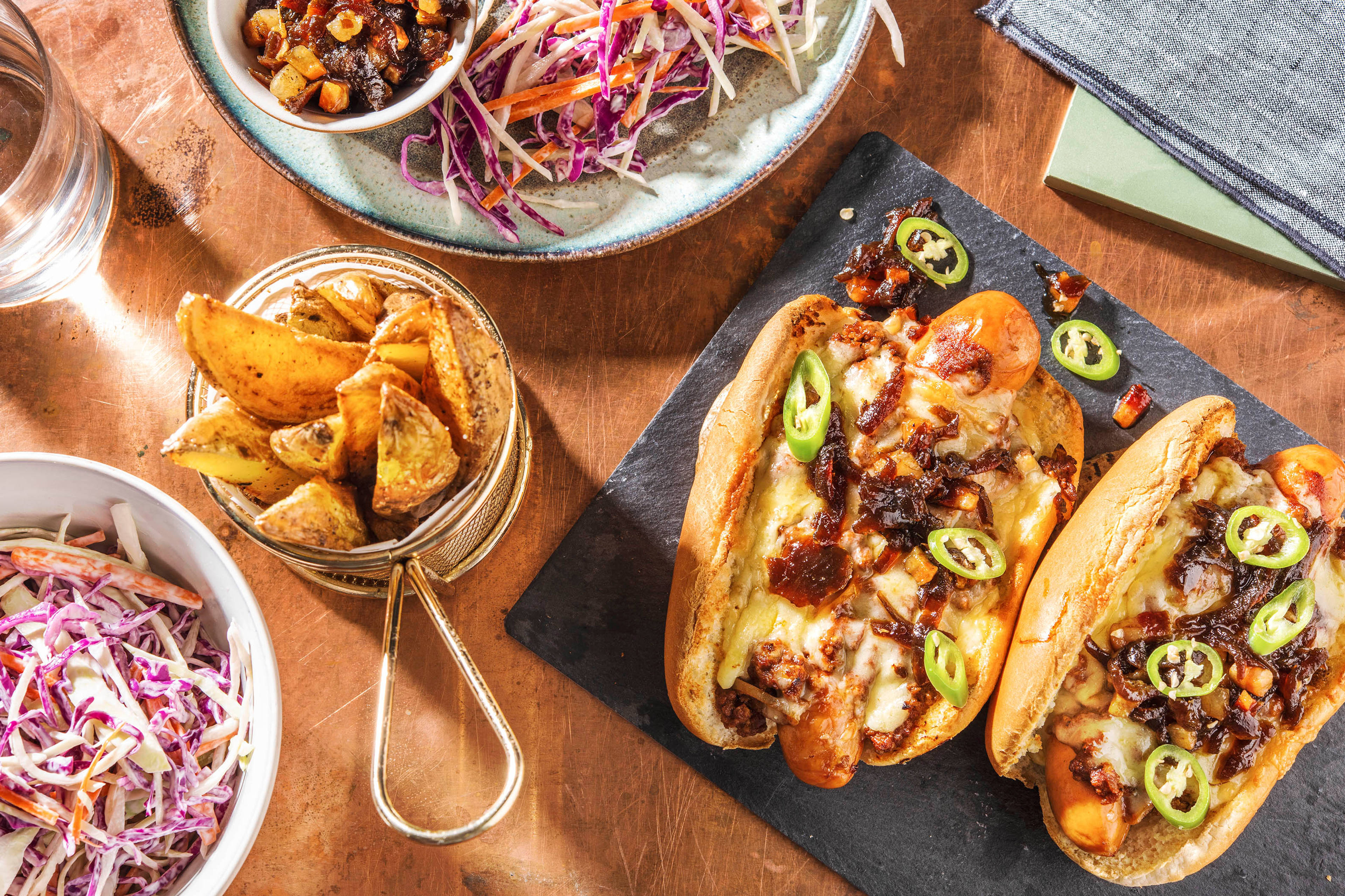 Chilli Cheese Smoky Sausages on Brioche Buns