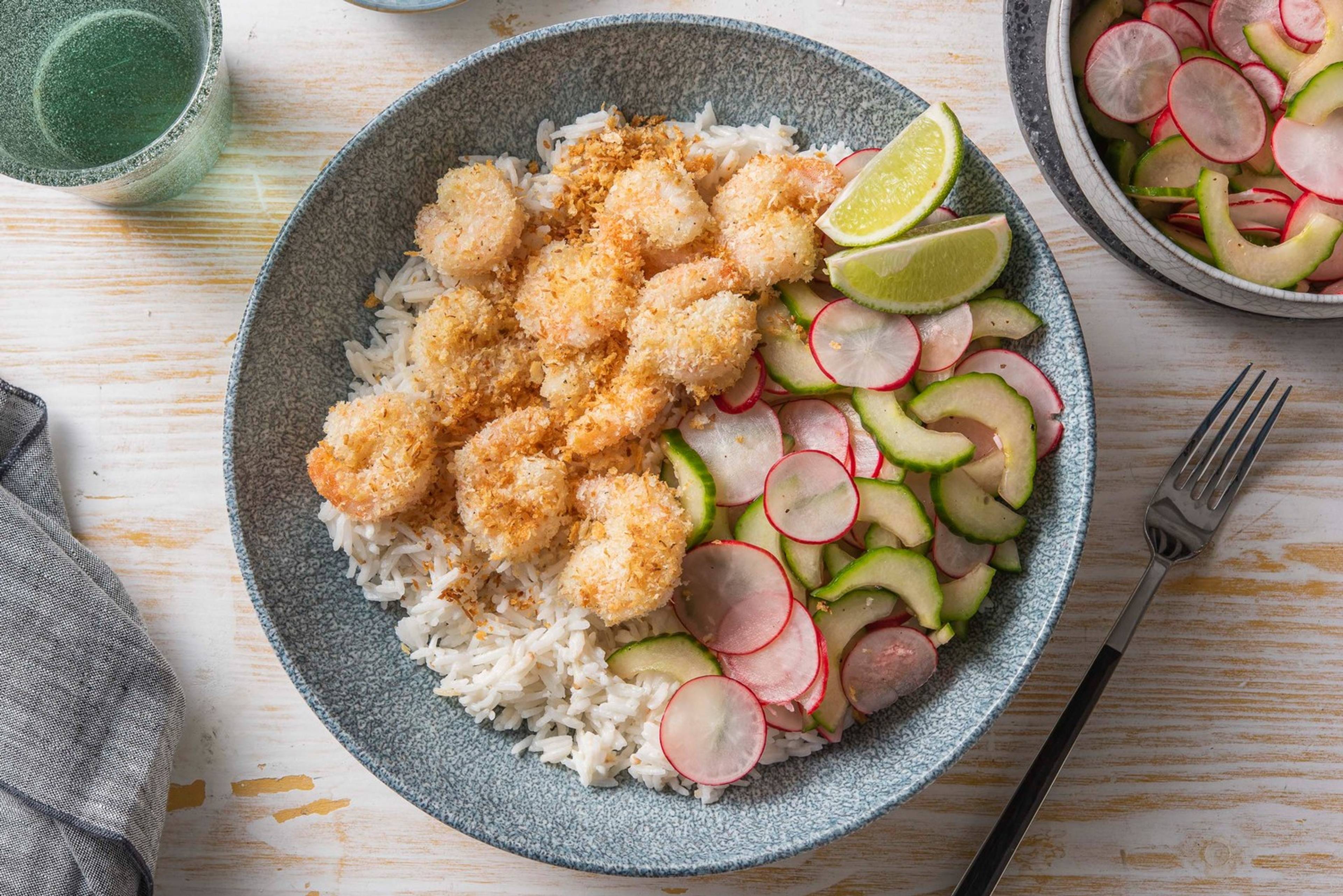Crevettes croustillantes et riz coco
