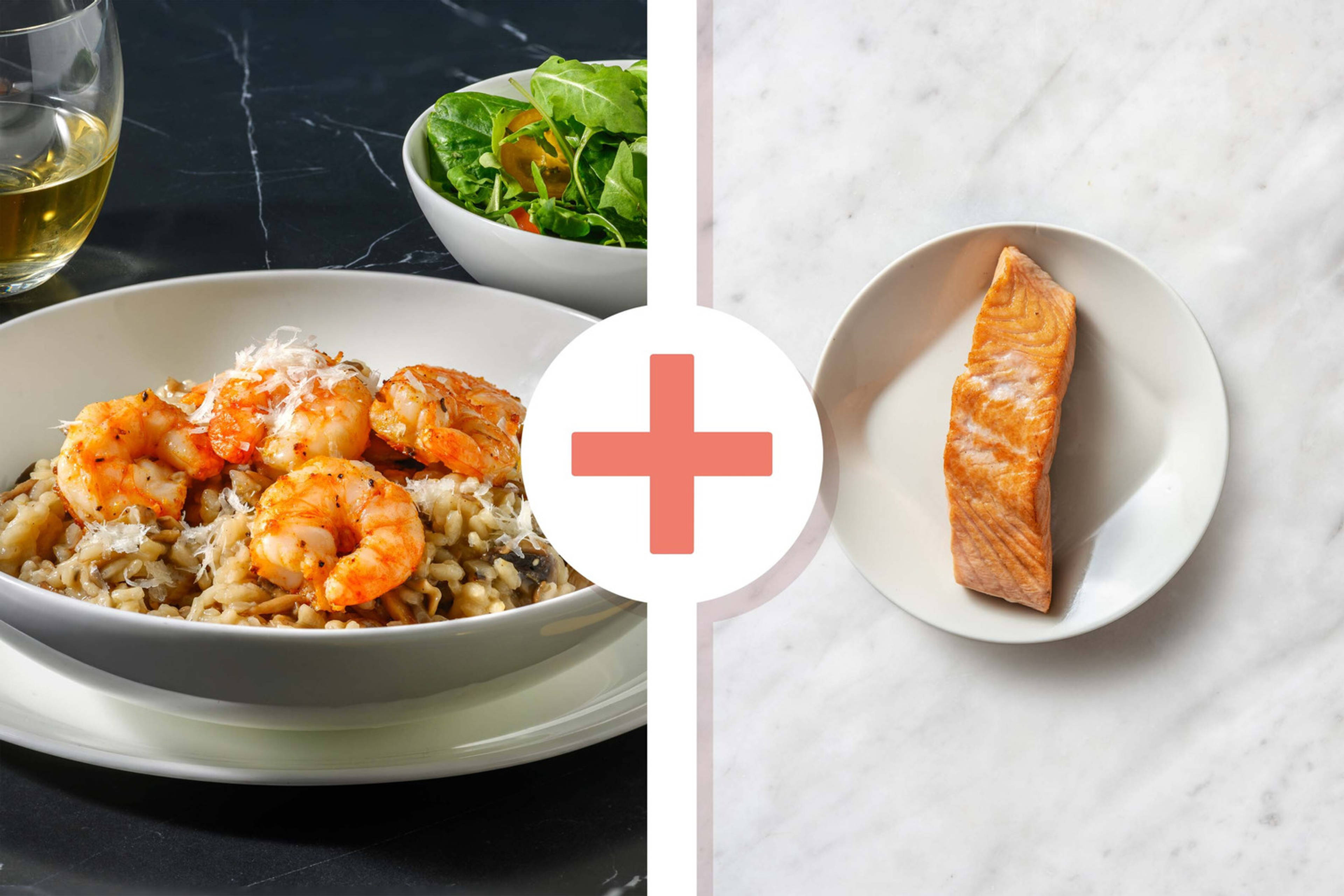 Lemony Jumbo Shrimp, Salmon and Mushroom Risotto
