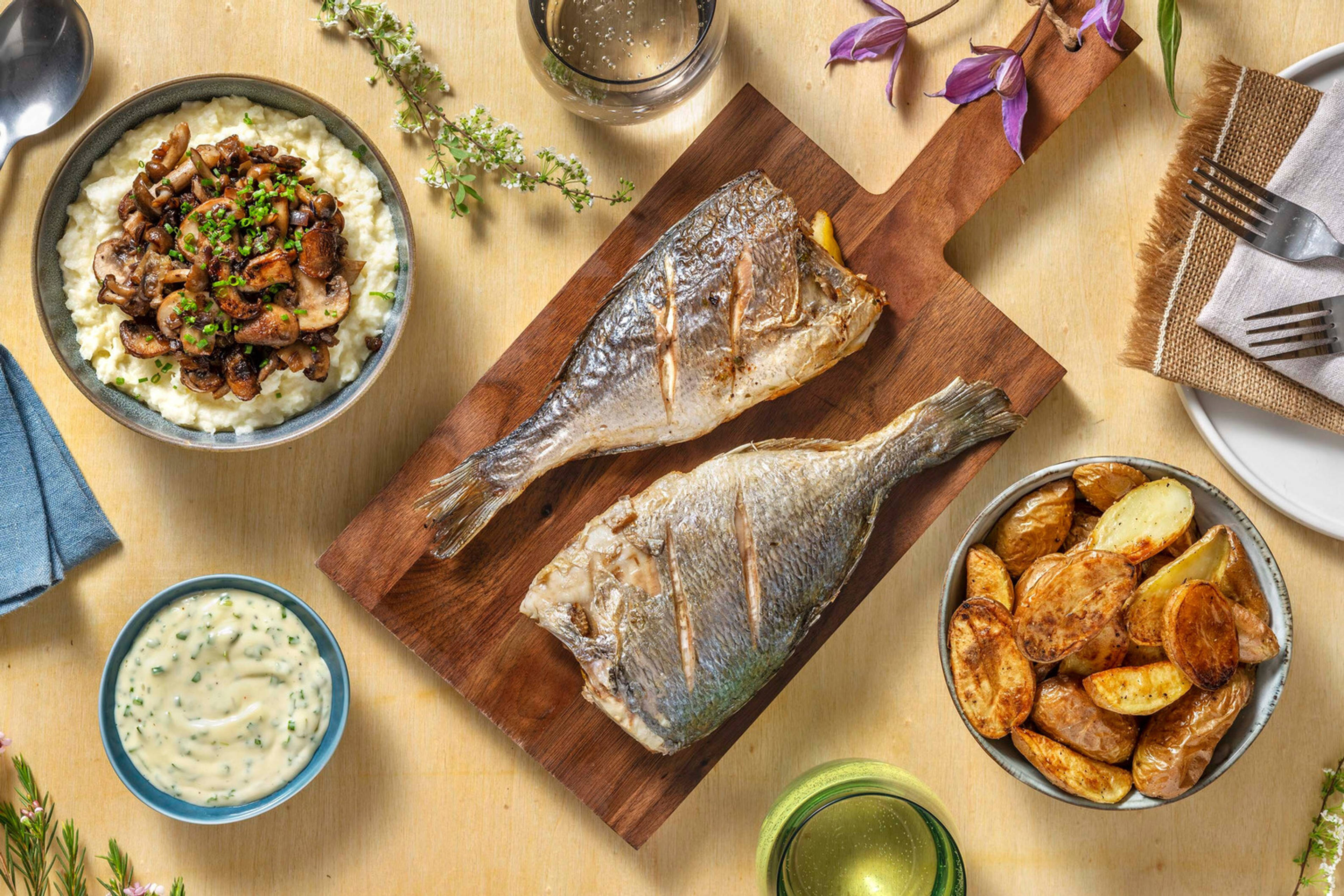 Dorade en papillote et champignons poêlés