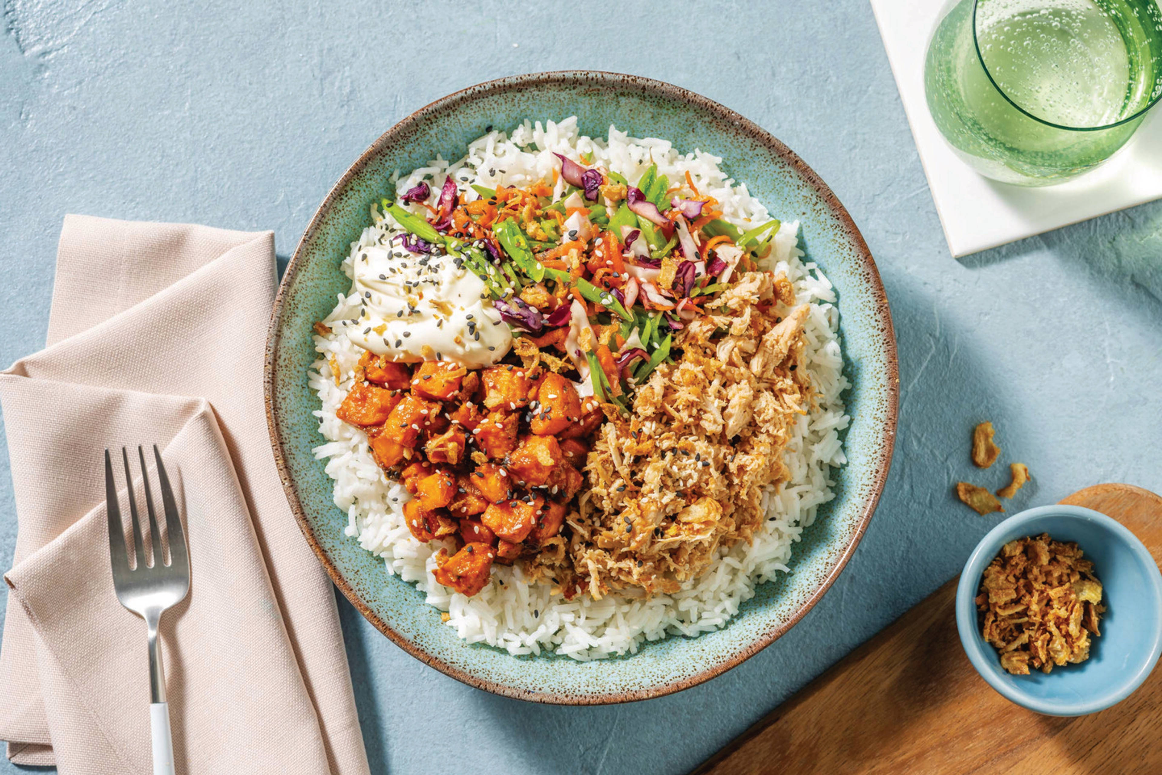 Easy Pulled Sesame Chicken Poke Bowl